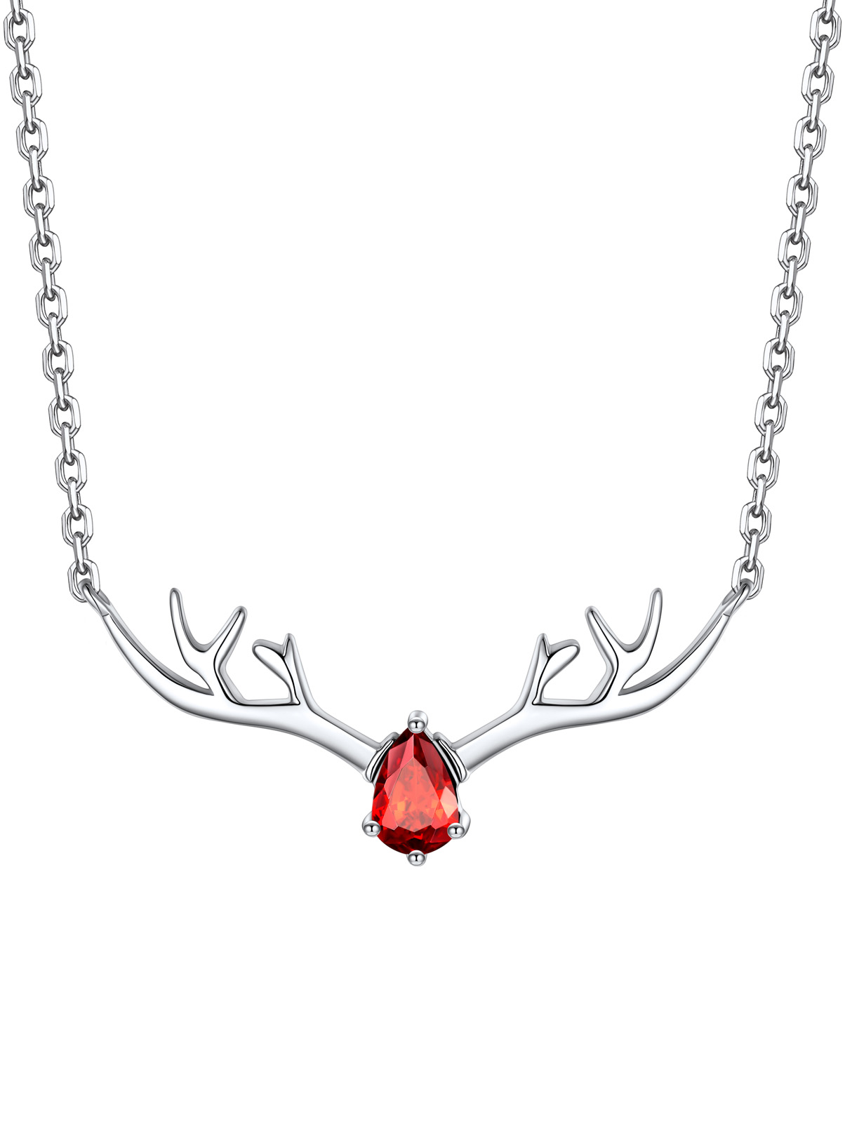 Silvora Cute Antler Deer Pendant Necklaces Sterling Silver Synthetic Turquoise Gemstone Crystal Necklace Christmas Gift for Women Girls