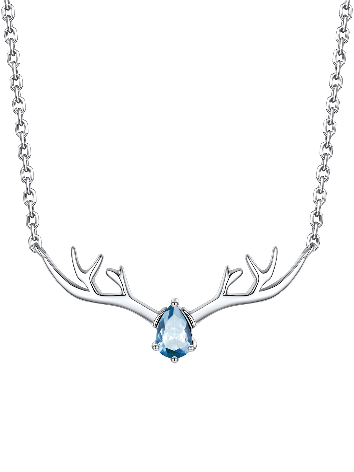 Silvora Cute Antler Deer Pendant Necklaces Sterling Silver Synthetic Turquoise Gemstone Crystal Necklace Christmas Gift for Women Girls