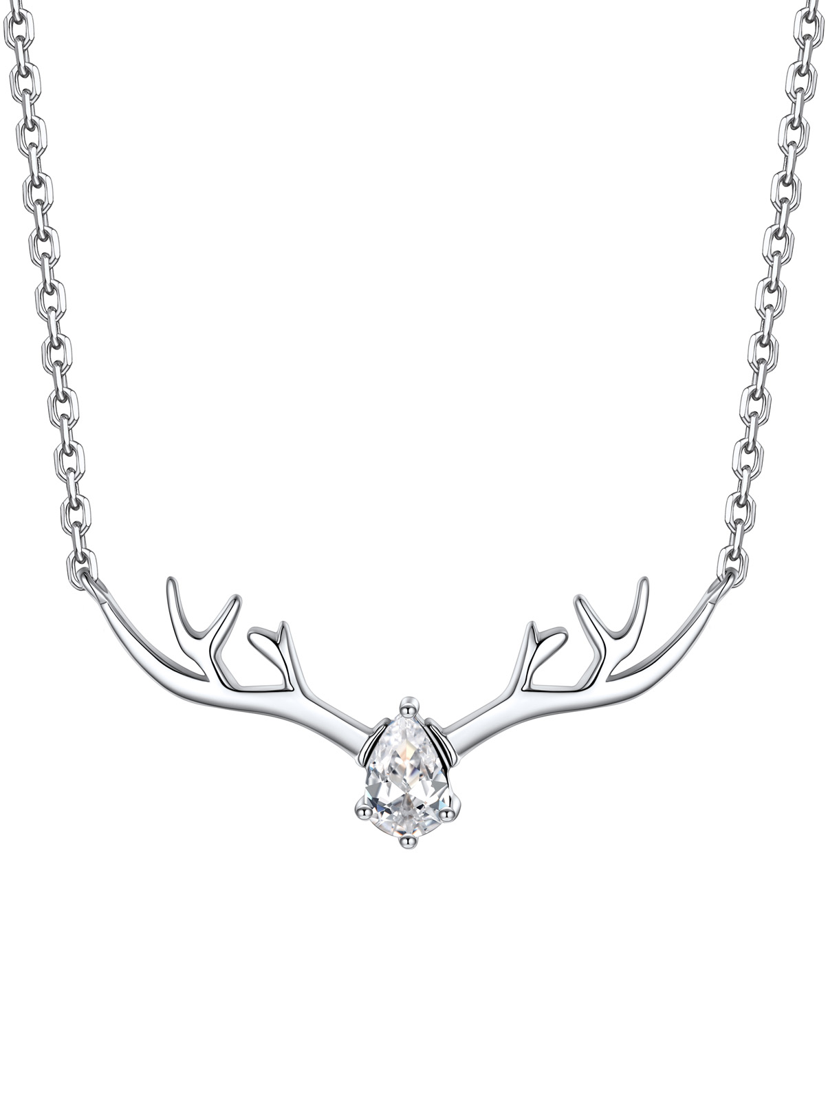 Silvora Cute Antler Deer Pendant Necklaces Sterling Silver Synthetic Turquoise Gemstone Crystal Necklace Christmas Gift for Women Girls