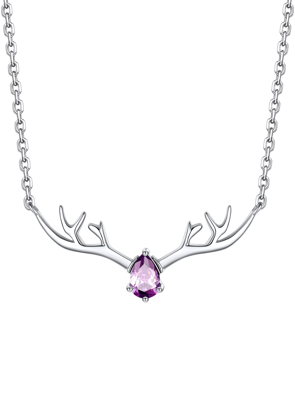 Silvora Cute Antler Deer Pendant Necklaces Sterling Silver Synthetic Turquoise Gemstone Crystal Necklace Christmas Gift for Women Girls