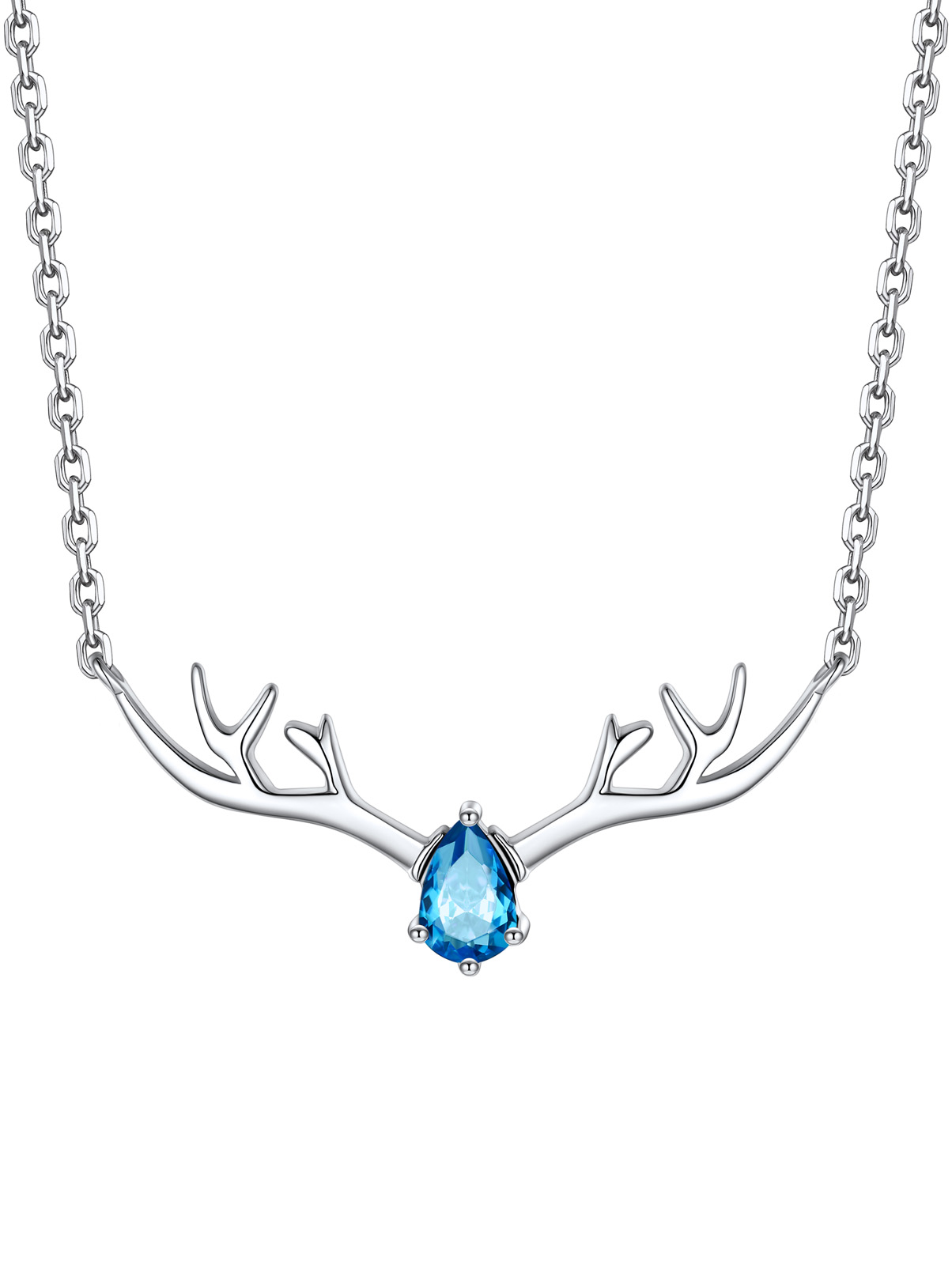 Silvora Cute Antler Deer Pendant Necklaces Sterling Silver Synthetic Turquoise Gemstone Crystal Necklace Christmas Gift for Women Girls