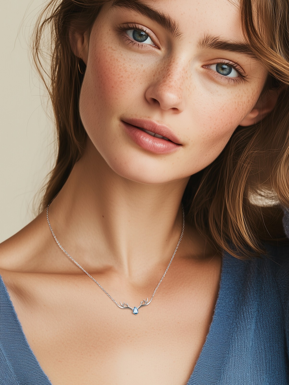 Silvora Cute Antler Deer Pendant Necklaces Sterling Silver Synthetic Turquoise Gemstone Crystal Necklace Christmas Gift for Women Girls