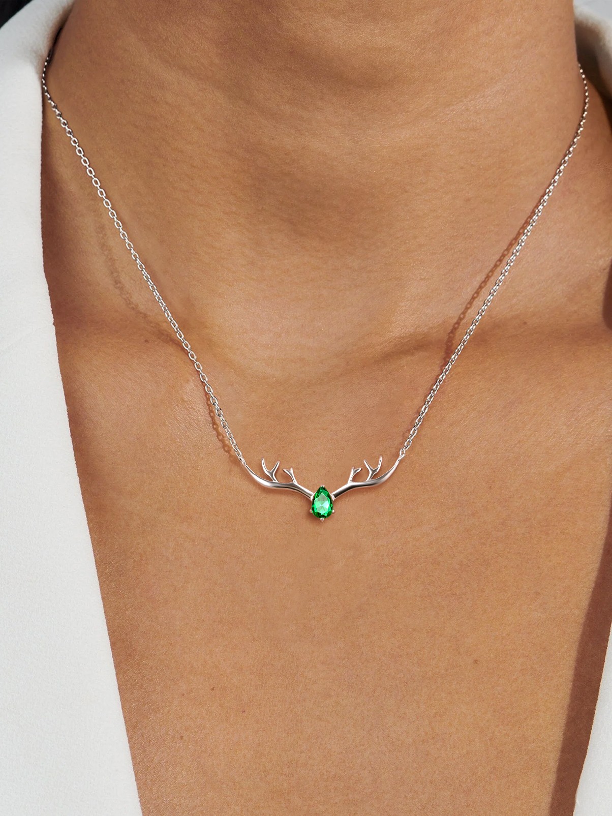 Silvora Cute Antler Deer Pendant Necklaces Sterling Silver Synthetic Turquoise Gemstone Crystal Necklace Christmas Gift for Women Girls