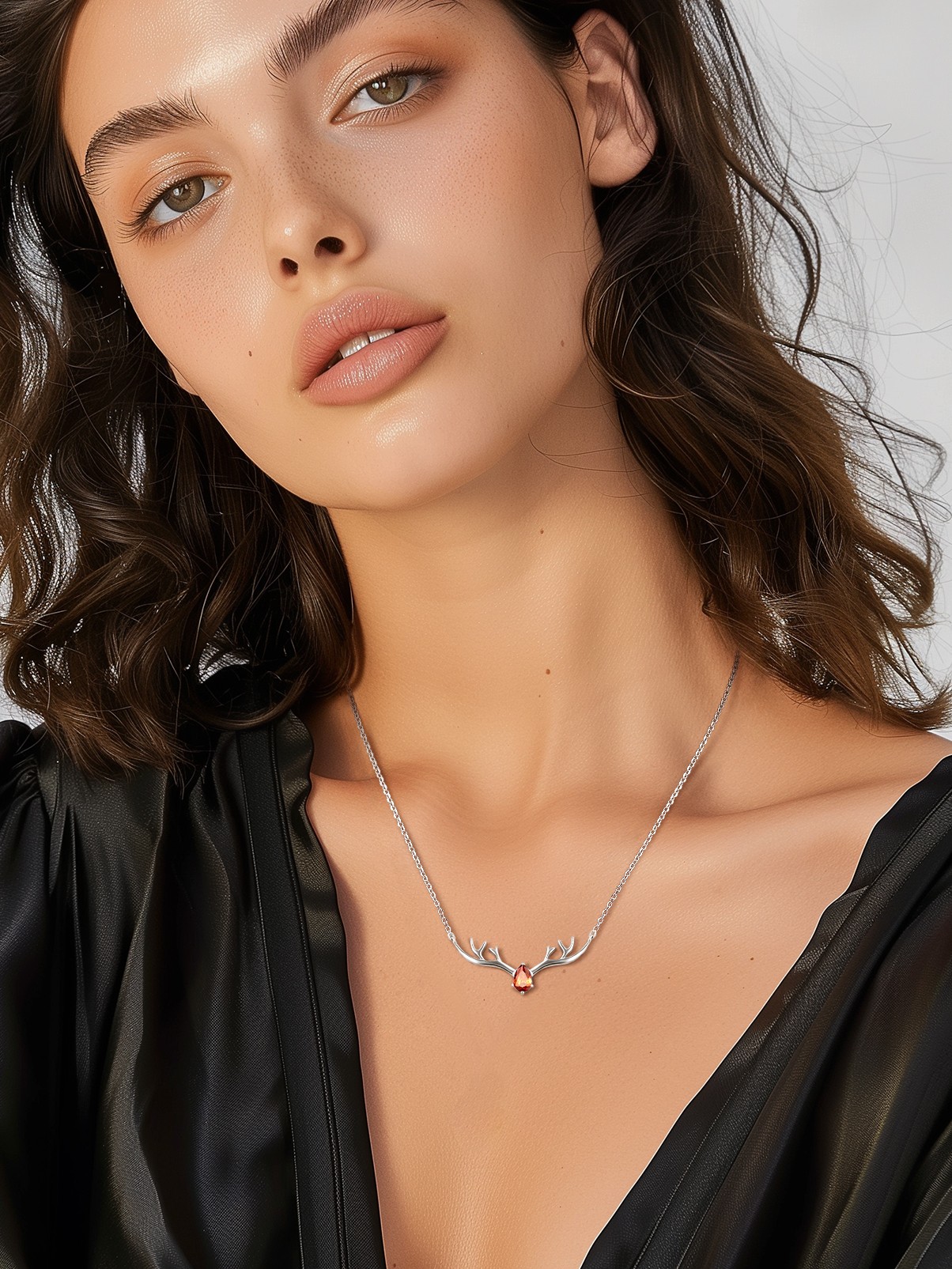 Silvora Cute Antler Deer Pendant Necklaces Sterling Silver Synthetic Turquoise Gemstone Crystal Necklace Christmas Gift for Women Girls