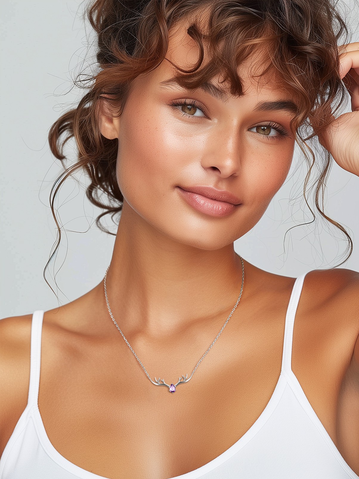 Silvora Cute Antler Deer Pendant Necklaces Sterling Silver Synthetic Turquoise Gemstone Crystal Necklace Christmas Gift for Women Girls