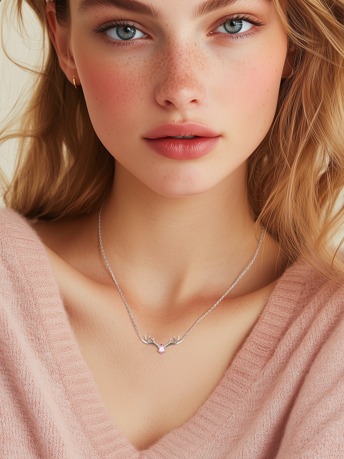 Silvora Cute Antler Deer Pendant Necklaces Sterling Silver Synthetic Turquoise Gemstone Crystal Necklace Christmas Gift for Women Girls