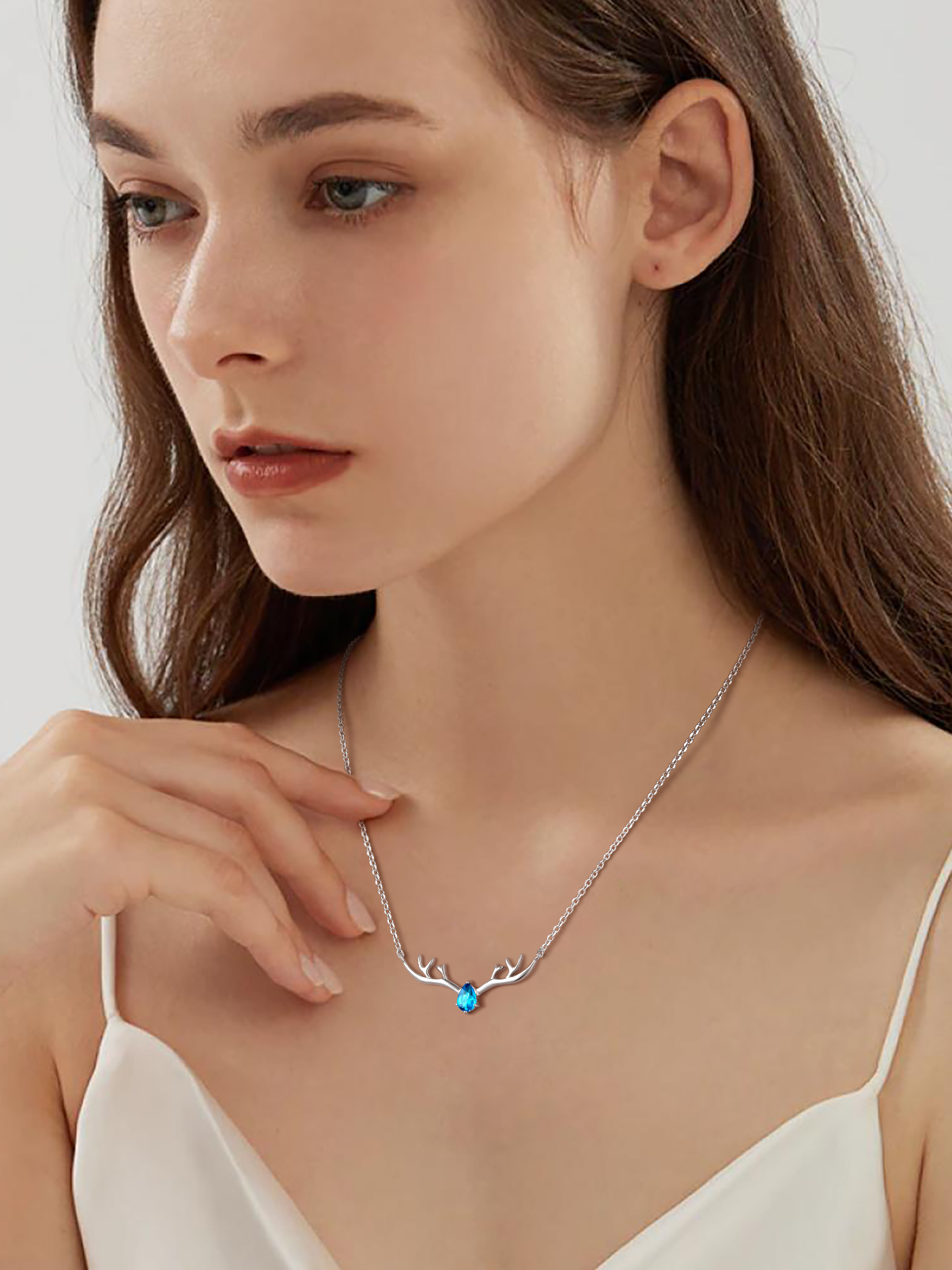 Silvora Cute Antler Deer Pendant Necklaces Sterling Silver Synthetic Turquoise Gemstone Crystal Necklace Christmas Gift for Women Girls