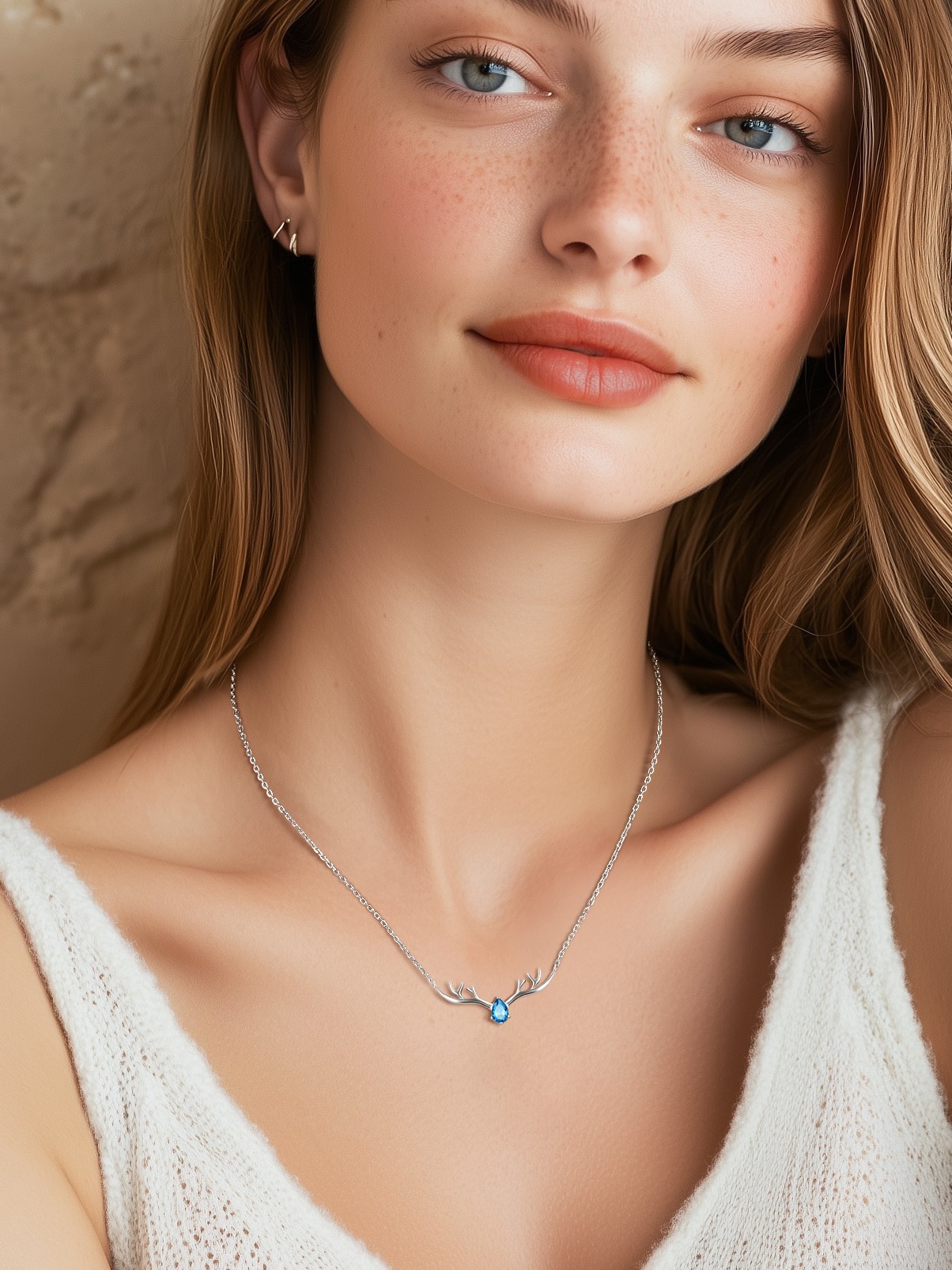 Silvora Cute Antler Deer Pendant Necklaces Sterling Silver Synthetic Turquoise Gemstone Crystal Necklace Christmas Gift for Women Girls