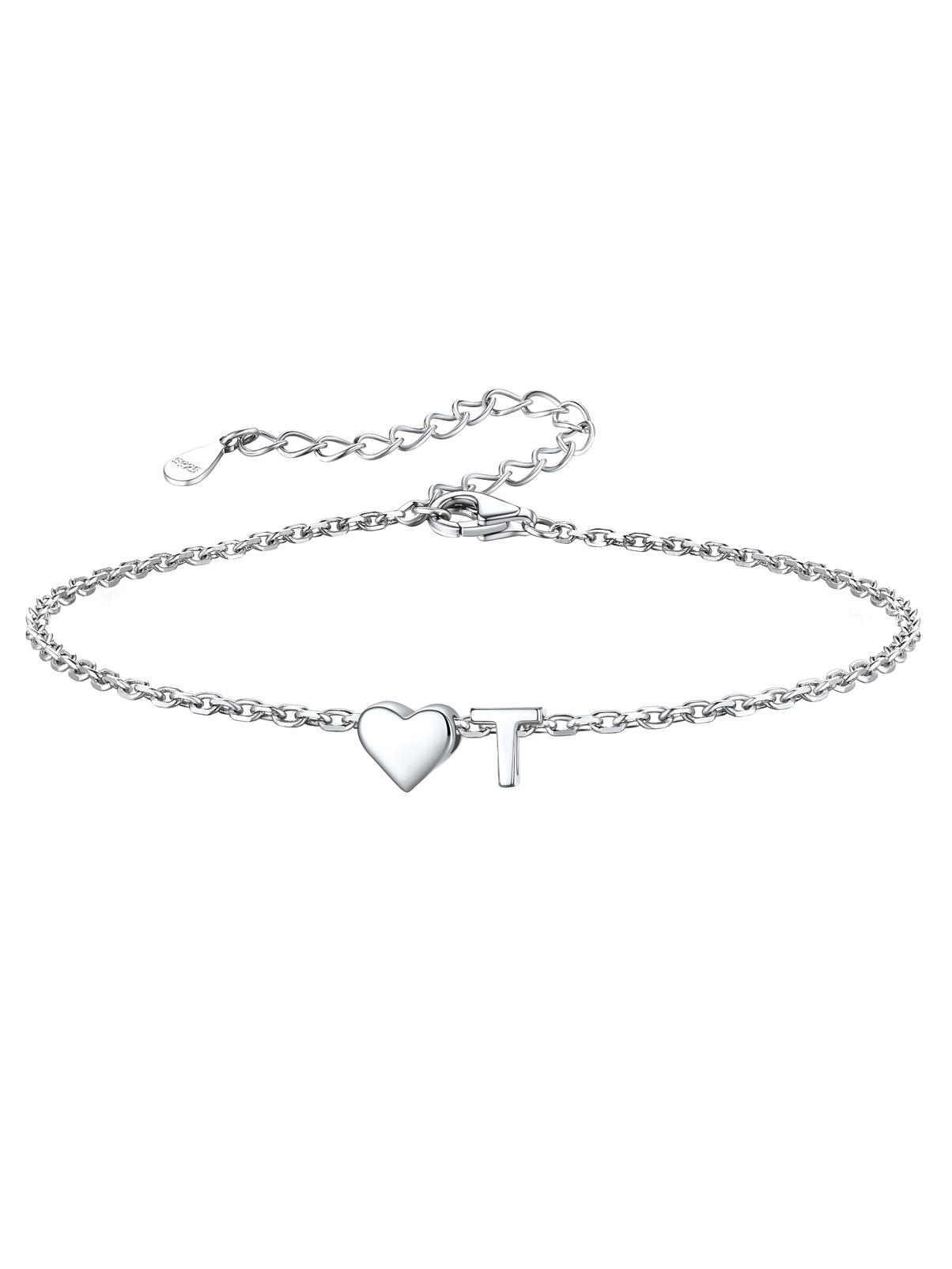 Silvora Women Silver Initial Bracelet with Heart Charm, Personalized 26 Letter Heart Bracelet Jewelry Gift for Teen Girls Daughter Mom (K)