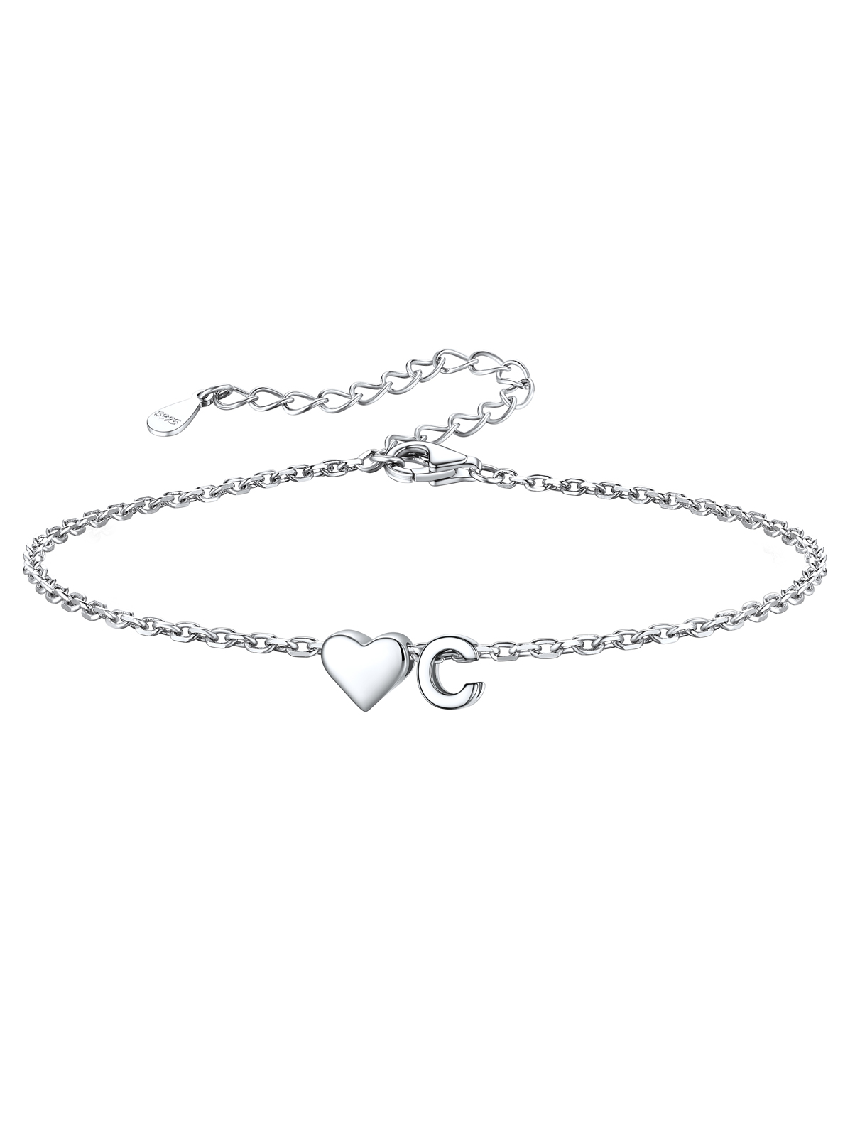 Silvora Women Silver Initial Bracelet with Heart Charm, Personalized 26 Letter Heart Bracelet Jewelry Gift for Teen Girls Daughter Mom (K)