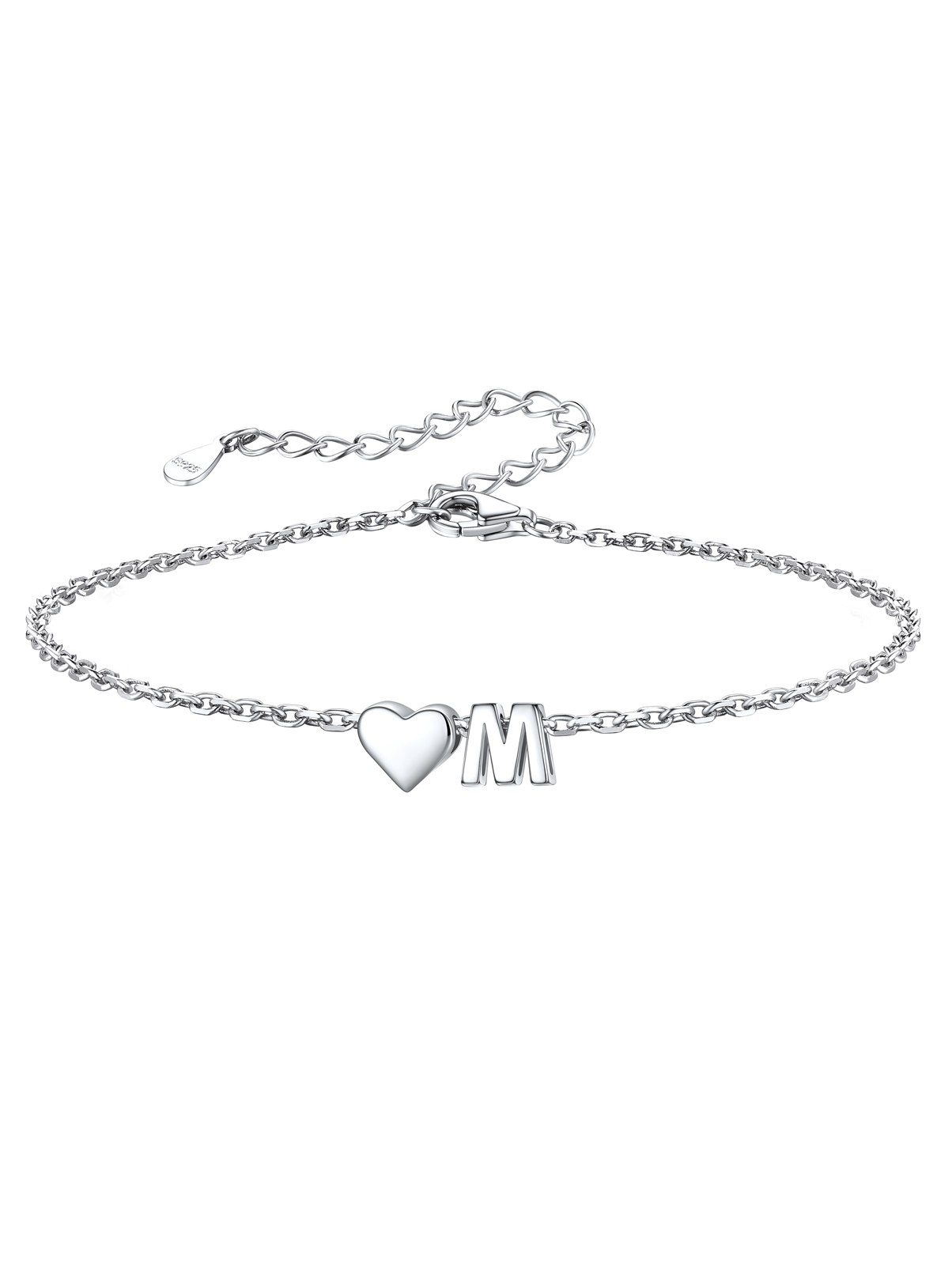 Silvora Women Silver Initial Bracelet with Heart Charm, Personalized 26 Letter Heart Bracelet Jewelry Gift for Teen Girls Daughter Mom (K)
