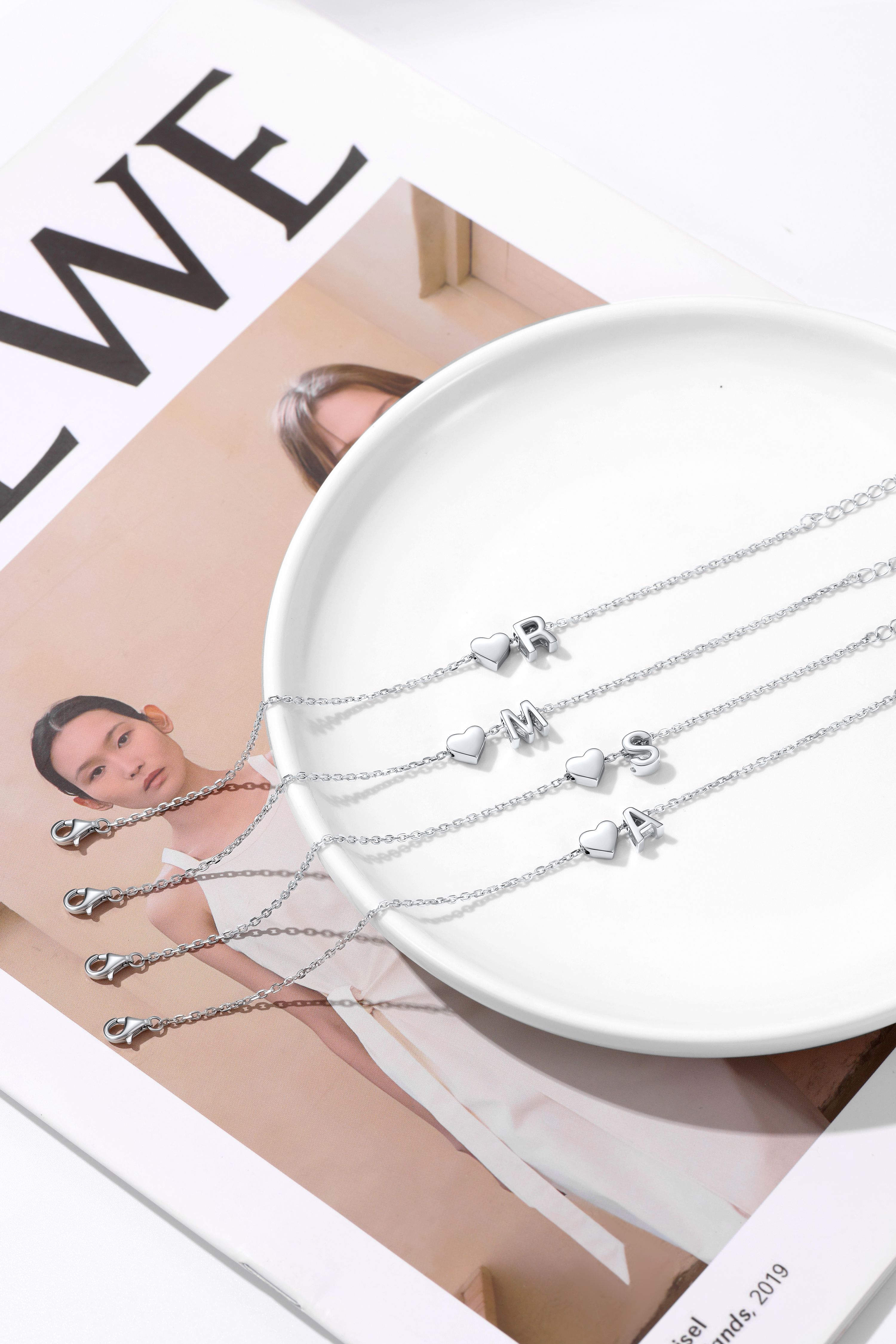 Silvora Women Silver Initial Bracelet with Heart Charm, Personalized 26 Letter Heart Bracelet Jewelry Gift for Teen Girls Daughter Mom (K)