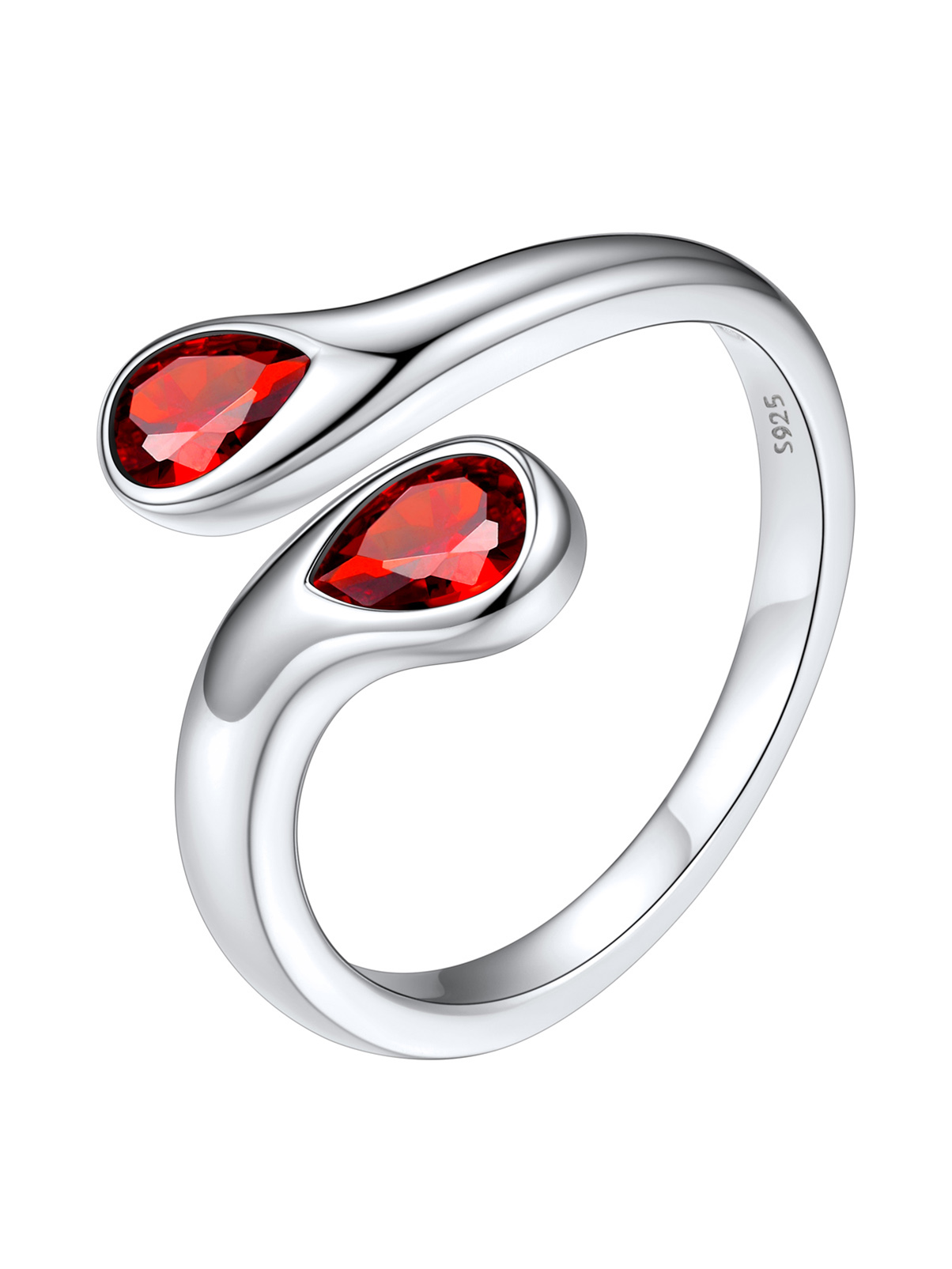 Silvora 925 Sterling Silver Adjustable Ring Pear Birthstone Open Rings for Women Daughter Girlfriend Mother (March, Synthetic Aquamarine)