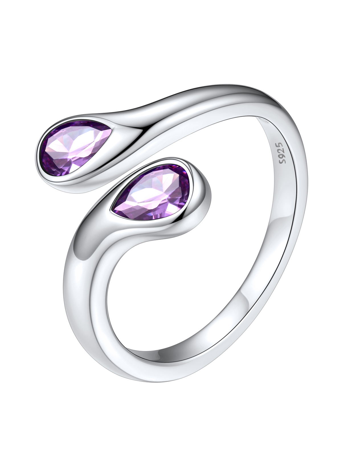 Silvora 925 Sterling Silver Adjustable Ring Pear Birthstone Open Rings for Women Daughter Girlfriend Mother (March, Synthetic Aquamarine)