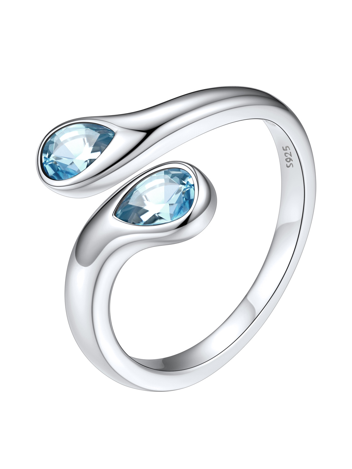 Silvora 925 Sterling Silver Adjustable Ring Pear Birthstone Open Rings for Women Daughter Girlfriend Mother (March, Synthetic Aquamarine)