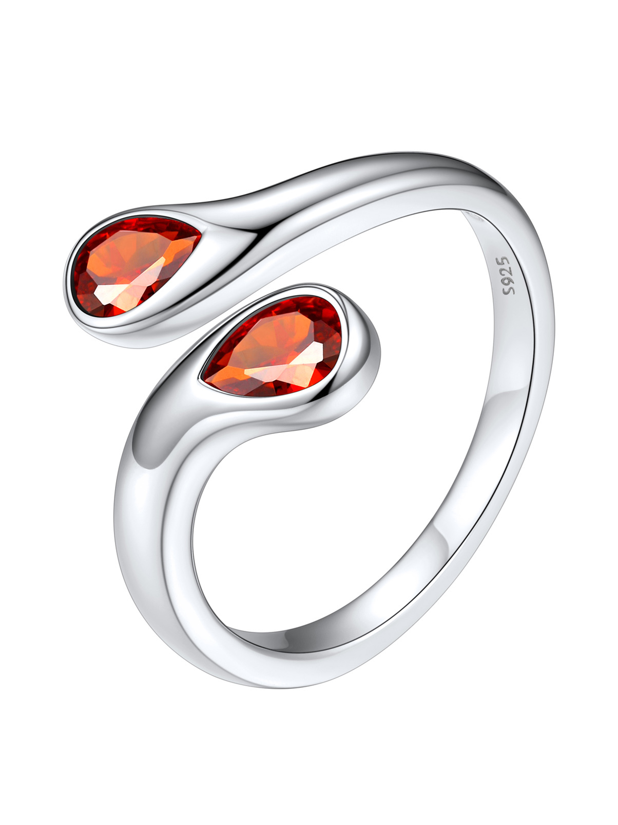 Silvora 925 Sterling Silver Adjustable Ring Pear Birthstone Open Rings for Women Daughter Girlfriend Mother (March, Synthetic Aquamarine)