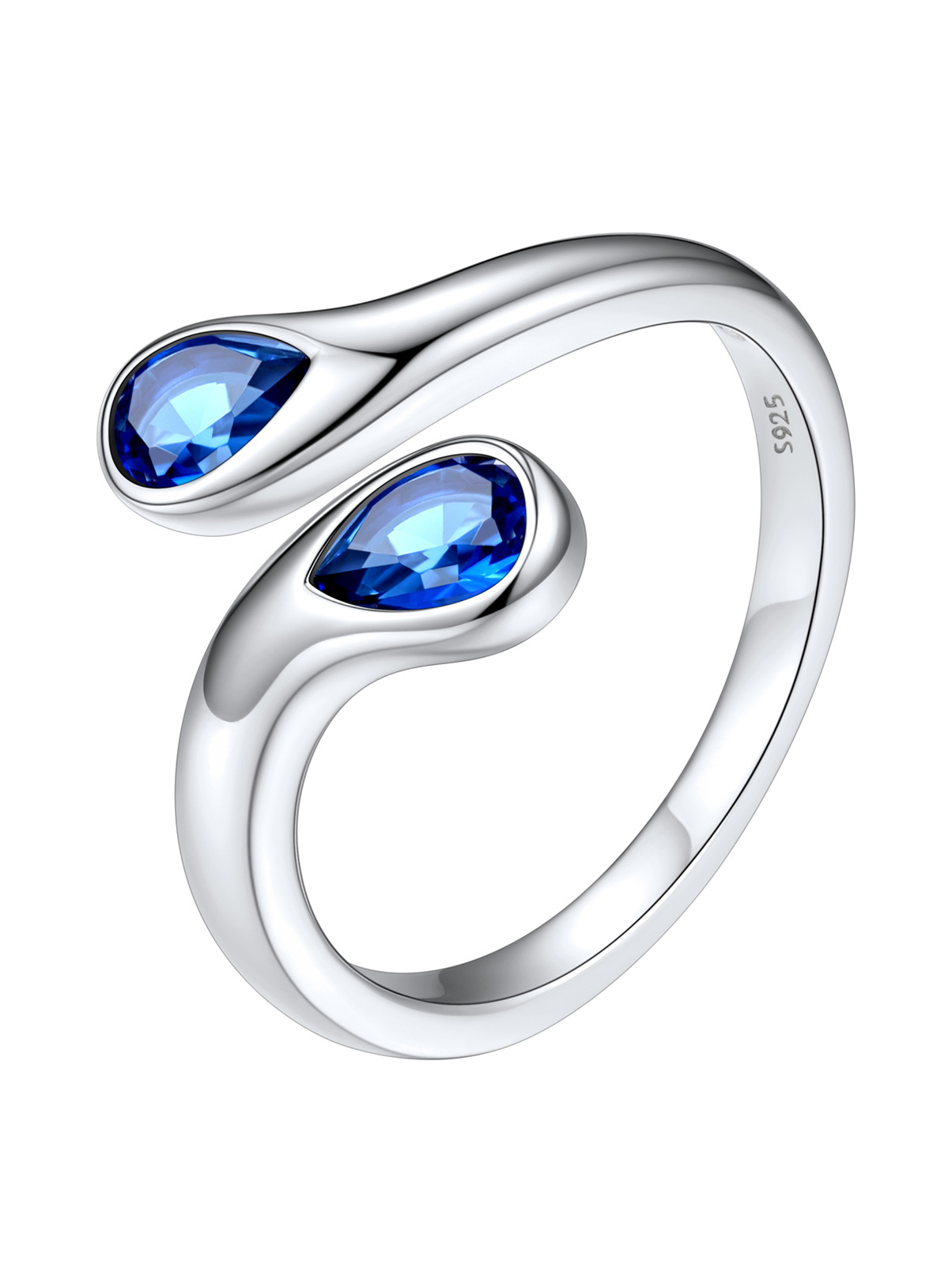 Silvora 925 Sterling Silver Adjustable Ring Pear Birthstone Open Rings for Women Daughter Girlfriend Mother (March, Synthetic Aquamarine)