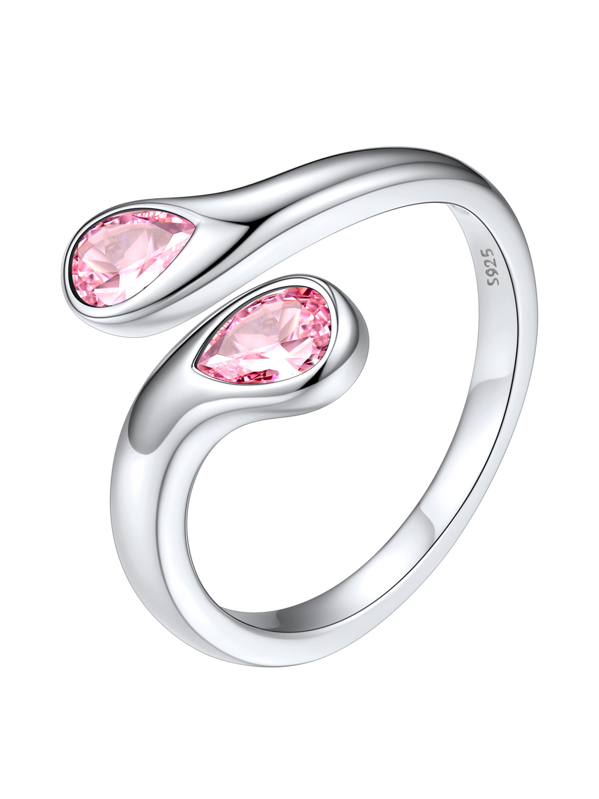 Silvora 925 Sterling Silver Adjustable Ring Pear Birthstone Open Rings for Women Daughter Girlfriend Mother (March, Synthetic Aquamarine)