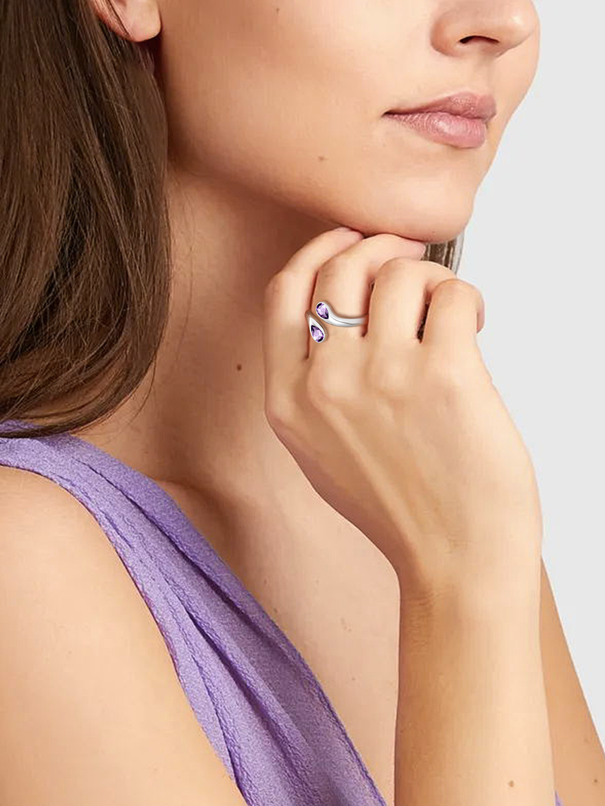 Silvora 925 Sterling Silver Adjustable Ring Pear Birthstone Open Rings for Women Daughter Girlfriend Mother (March, Synthetic Aquamarine)