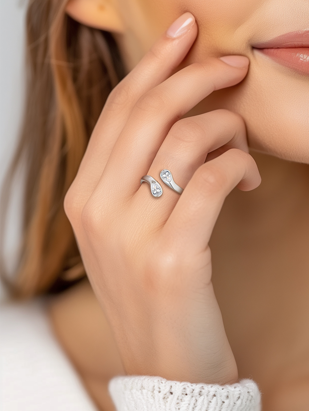 Silvora 925 Sterling Silver Adjustable Ring Pear Birthstone Open Rings for Women Daughter Girlfriend Mother (March, Synthetic Aquamarine)