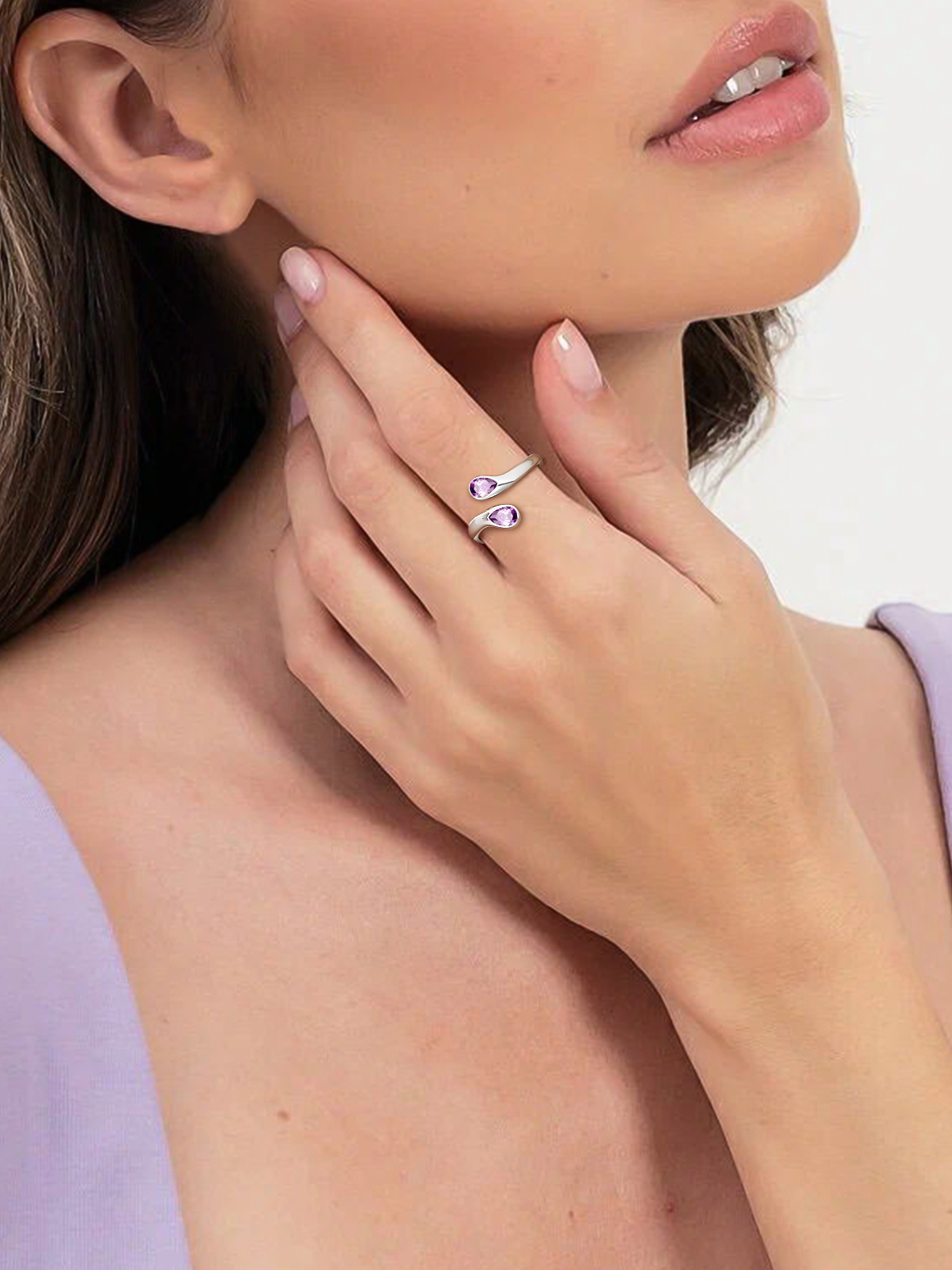 Silvora 925 Sterling Silver Adjustable Ring Pear Birthstone Open Rings for Women Daughter Girlfriend Mother (March, Synthetic Aquamarine)