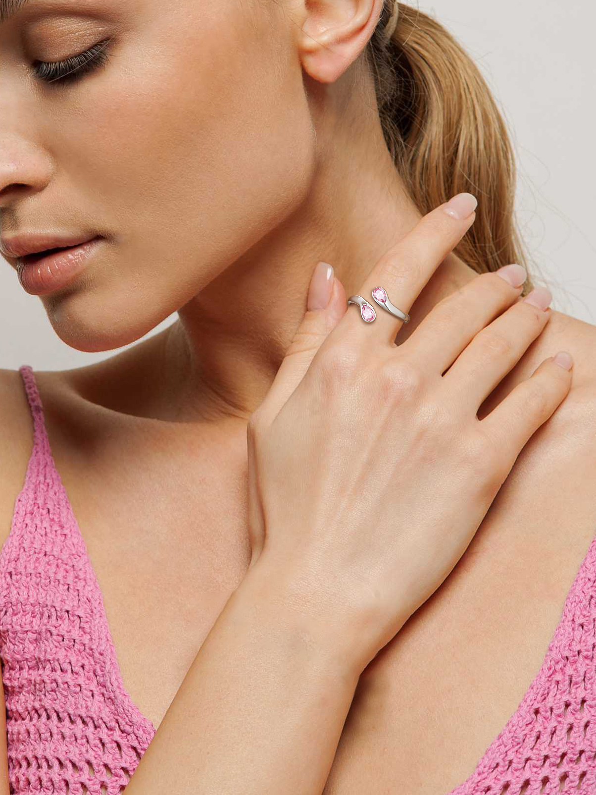 Silvora 925 Sterling Silver Adjustable Ring Pear Birthstone Open Rings for Women Daughter Girlfriend Mother (March, Synthetic Aquamarine)