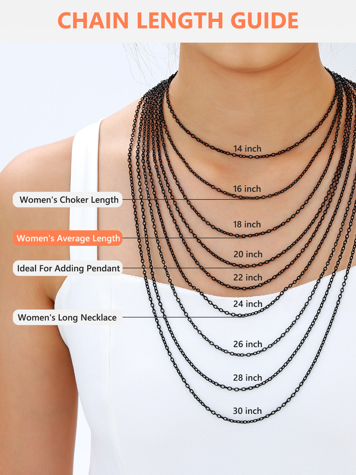 Silvora 2mm Hypoallergenic Chains for Pendant Stainless Steel Necklace for Women Rolo Cable Chain 14-30 inches