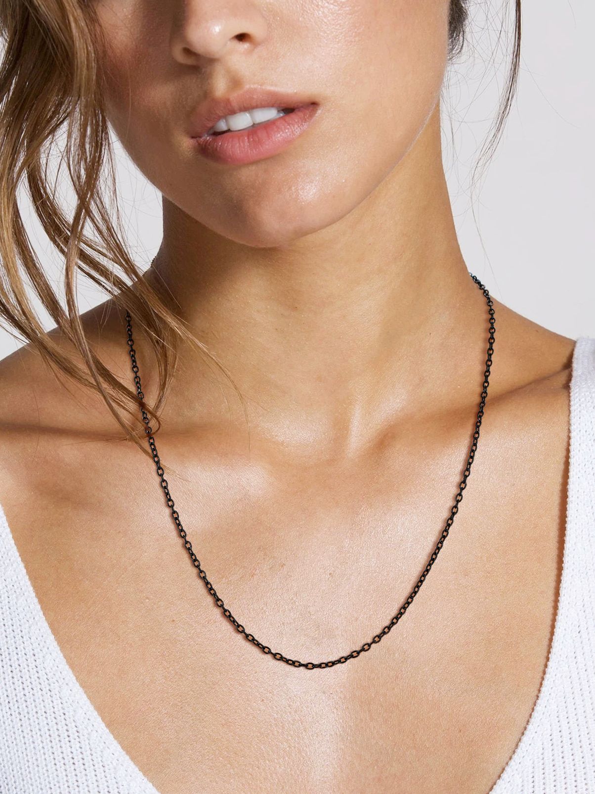 Silvora 2mm Hypoallergenic Chains for Pendant Stainless Steel Necklace for Women Rolo Cable Chain 14-30 inches