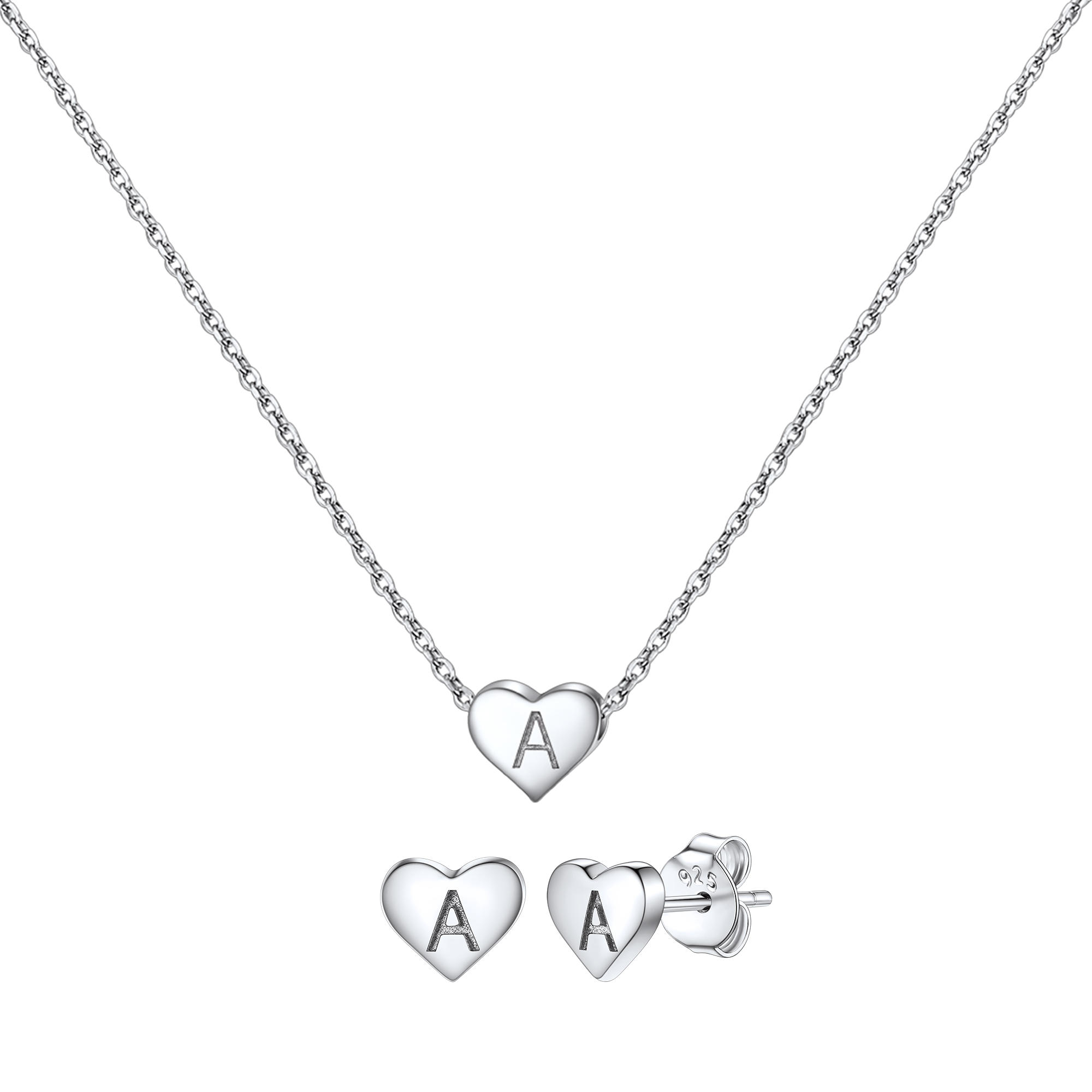 Silvora Initial Bracelet & Necklace Sets for Women Silver Heart Letter Pendant Jewelry Set Birthday Christmas Mother's Day Valentines Gifts with Box