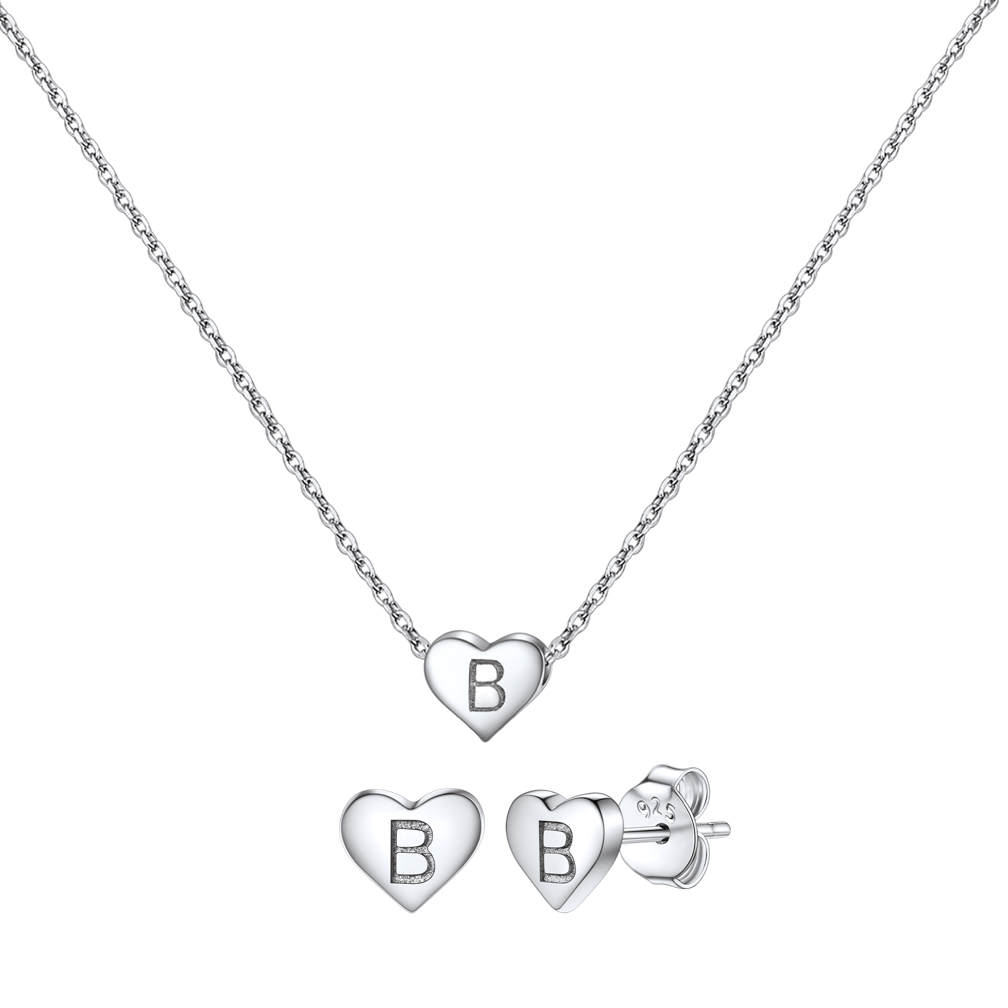Silvora Initial Bracelet & Necklace Sets for Women Silver Heart Letter Pendant Jewelry Set Birthday Christmas Mother's Day Valentines Gifts with Box