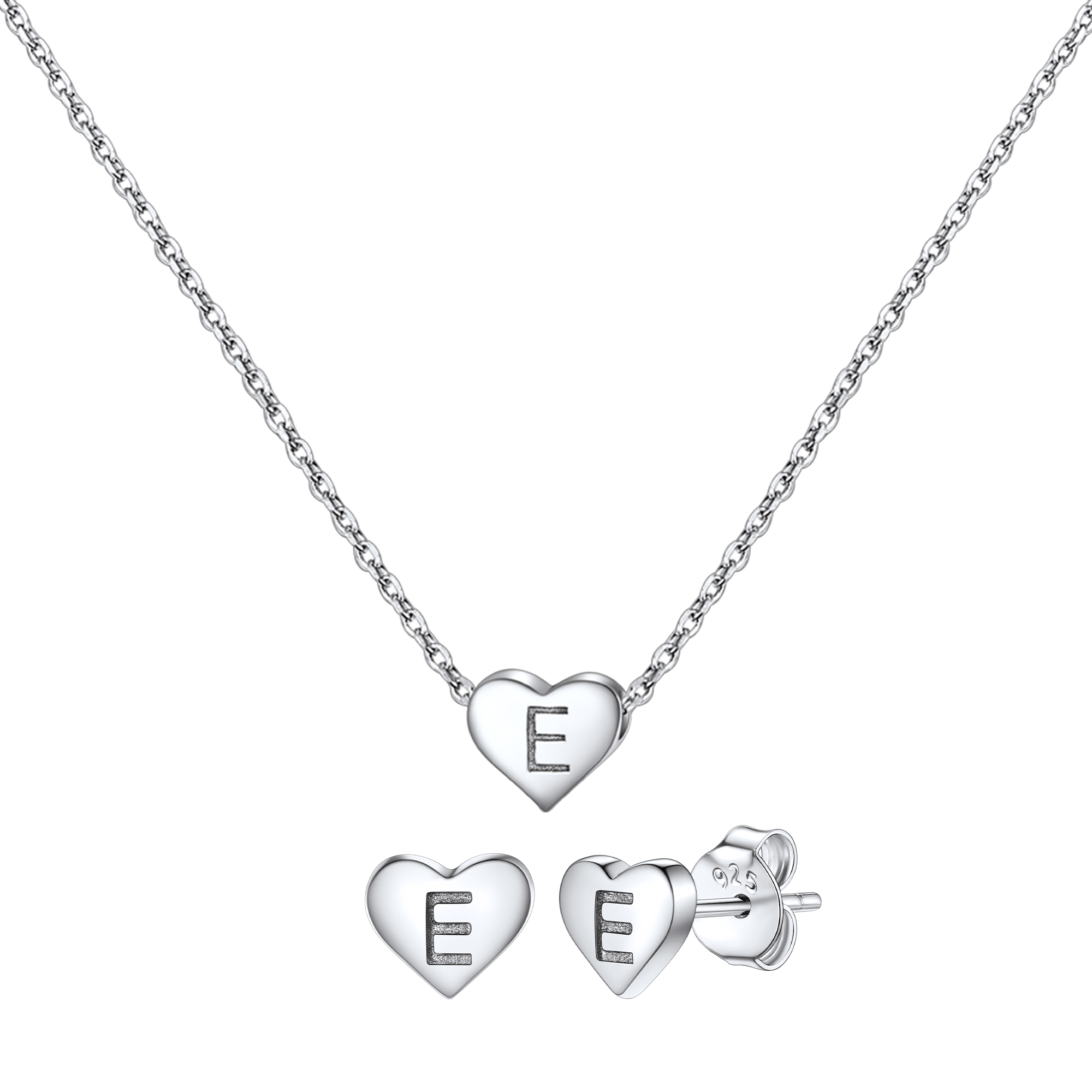 Silvora Initial Bracelet & Necklace Sets for Women Silver Heart Letter Pendant Jewelry Set Birthday Christmas Mother's Day Valentines Gifts with Box