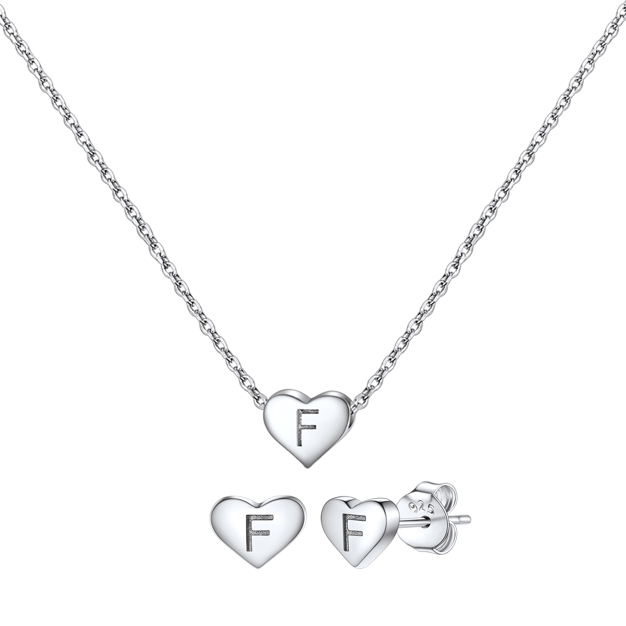 Silvora Initial Bracelet & Necklace Sets for Women Silver Heart Letter Pendant Jewelry Set Birthday Christmas Mother's Day Valentines Gifts with Box