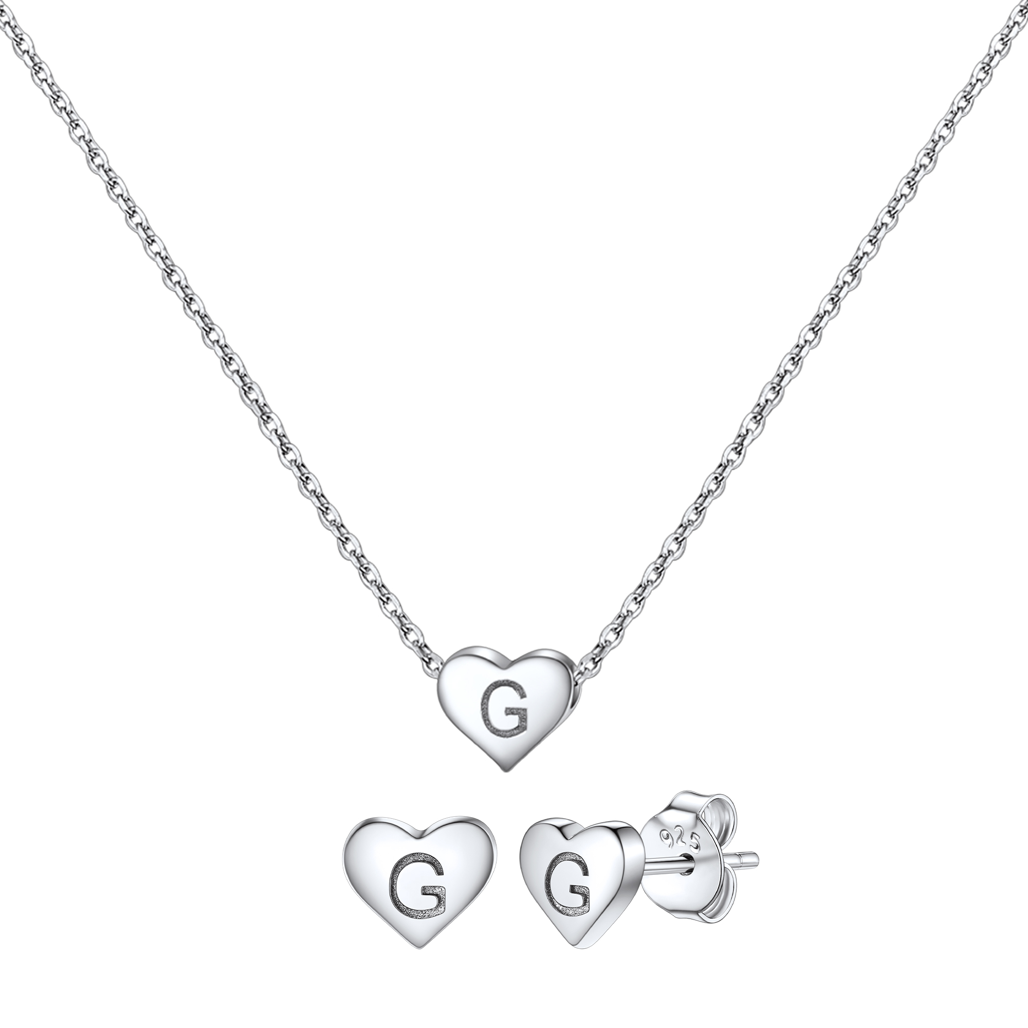 Silvora Initial Bracelet & Necklace Sets for Women Silver Heart Letter Pendant Jewelry Set Birthday Christmas Mother's Day Valentines Gifts with Box