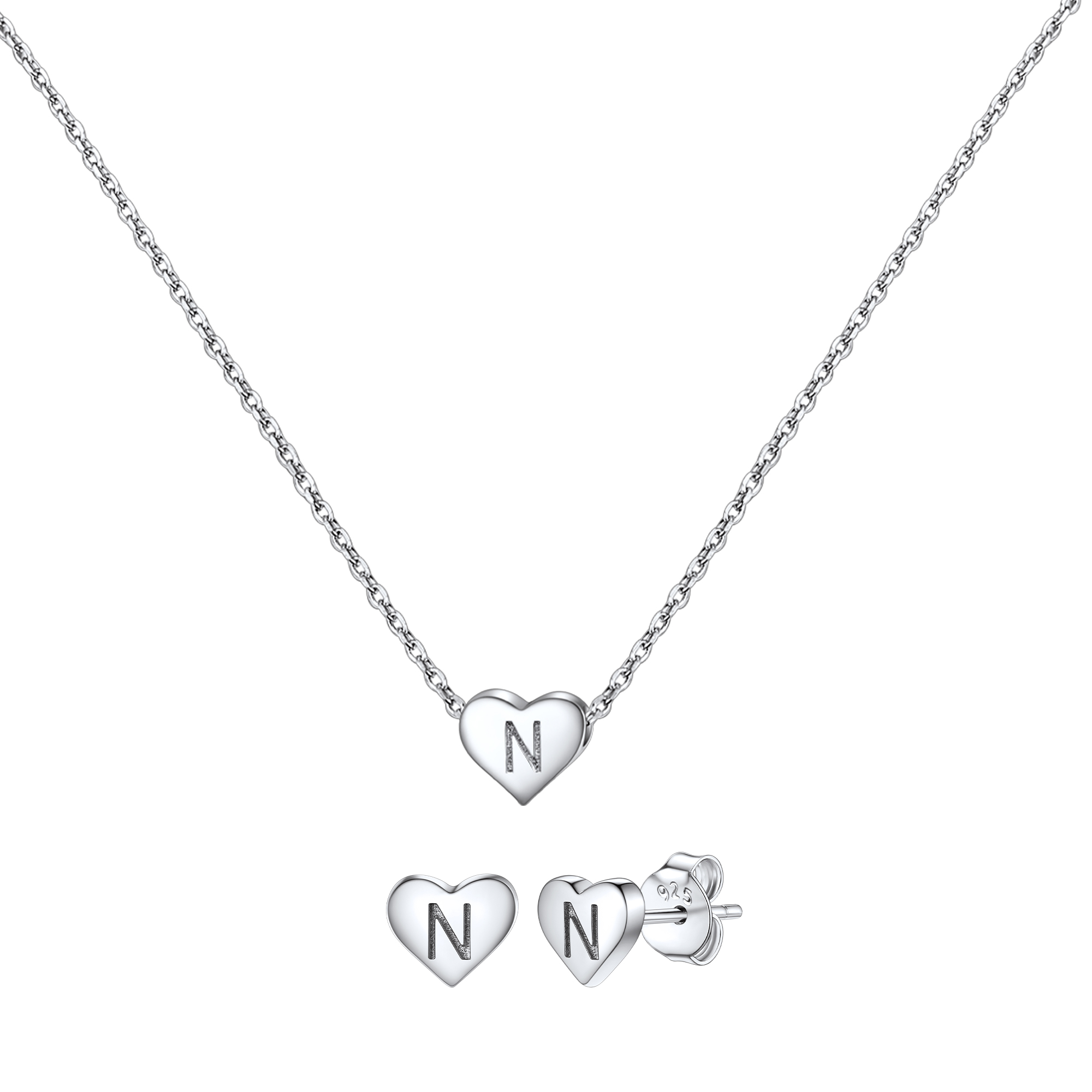 Silvora Initial Bracelet & Necklace Sets for Women Silver Heart Letter Pendant Jewelry Set Birthday Christmas Mother's Day Valentines Gifts with Box