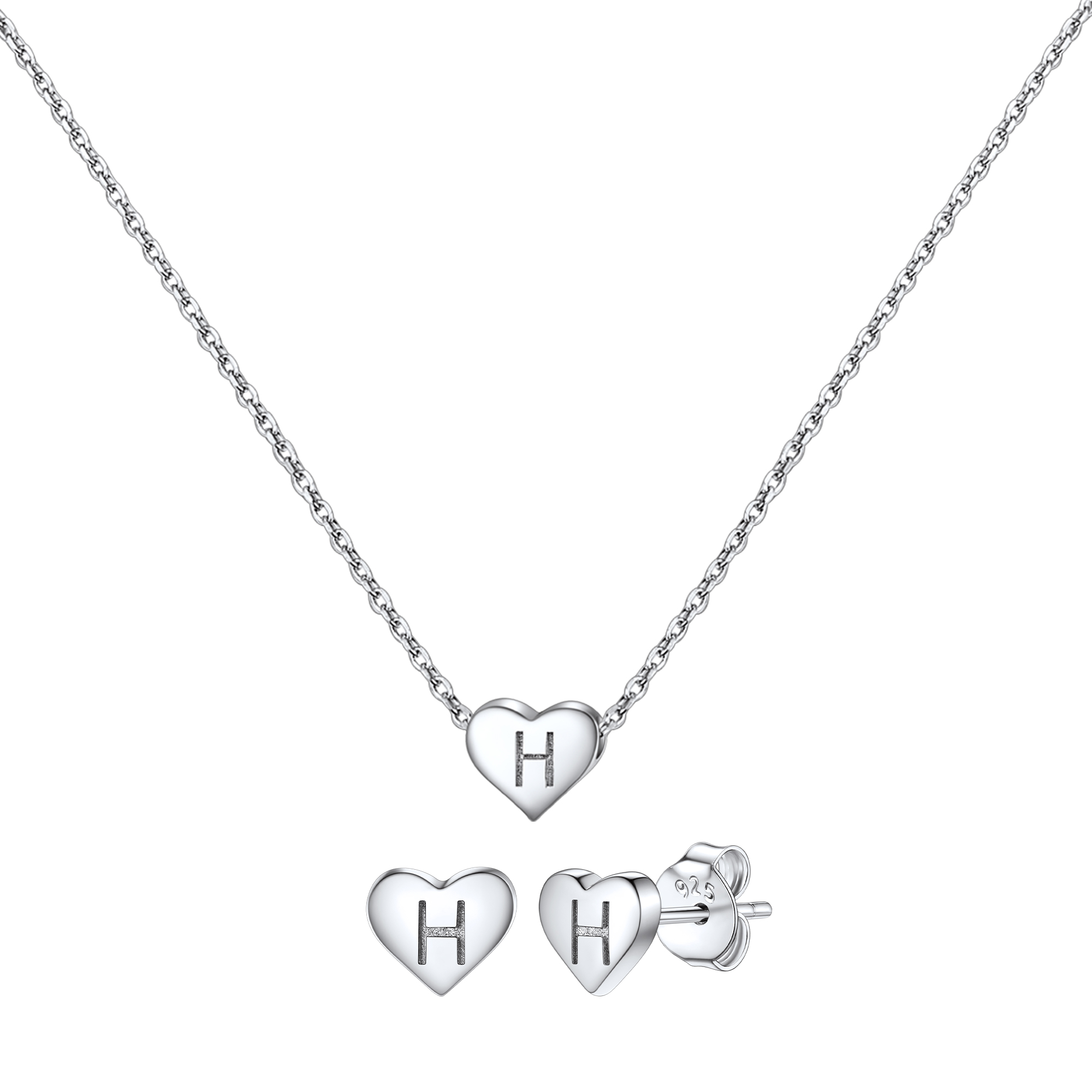 Silvora Initial Bracelet & Necklace Sets for Women Silver Heart Letter Pendant Jewelry Set Birthday Christmas Mother's Day Valentines Gifts with Box