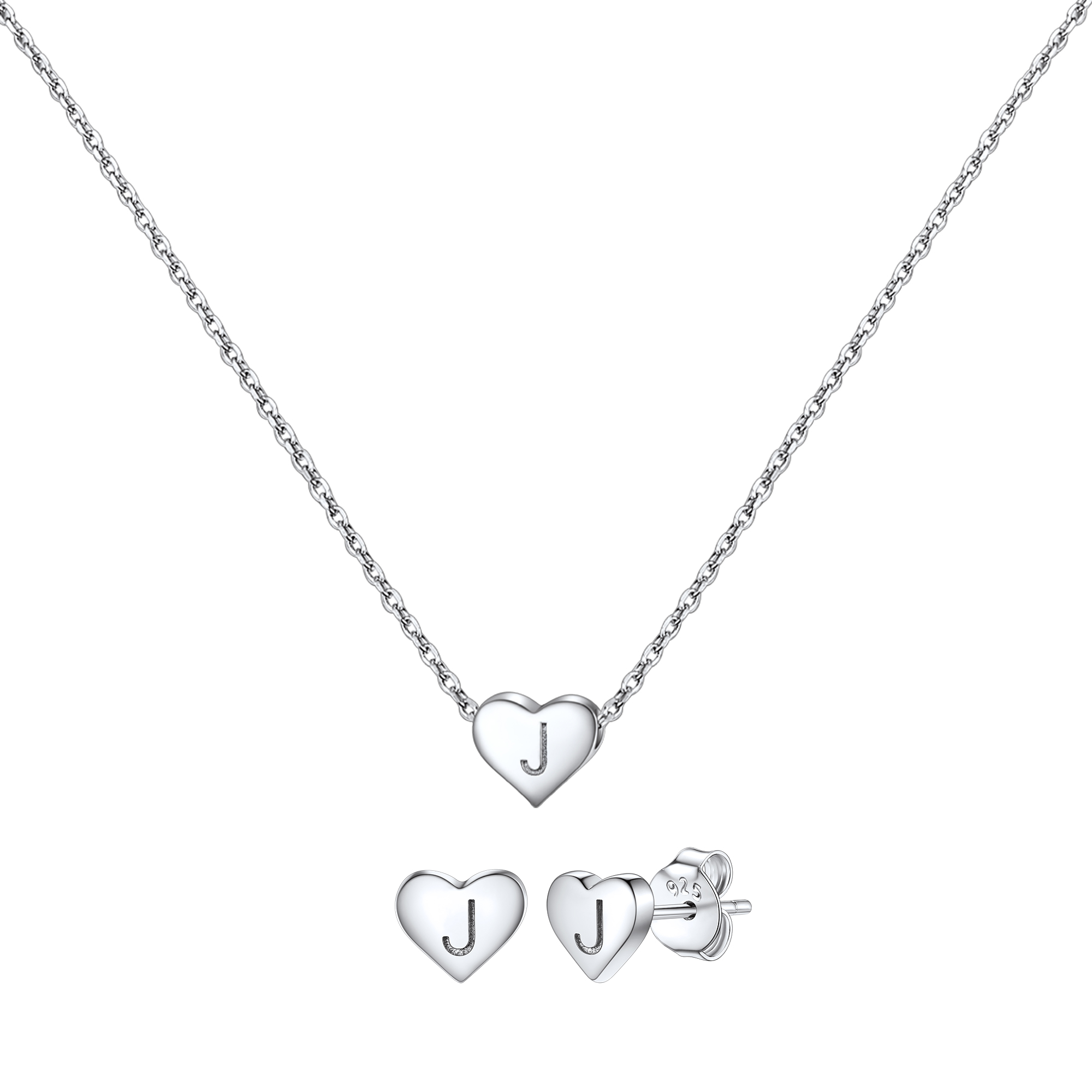 Silvora Initial Bracelet & Necklace Sets for Women Silver Heart Letter Pendant Jewelry Set Birthday Christmas Mother's Day Valentines Gifts with Box