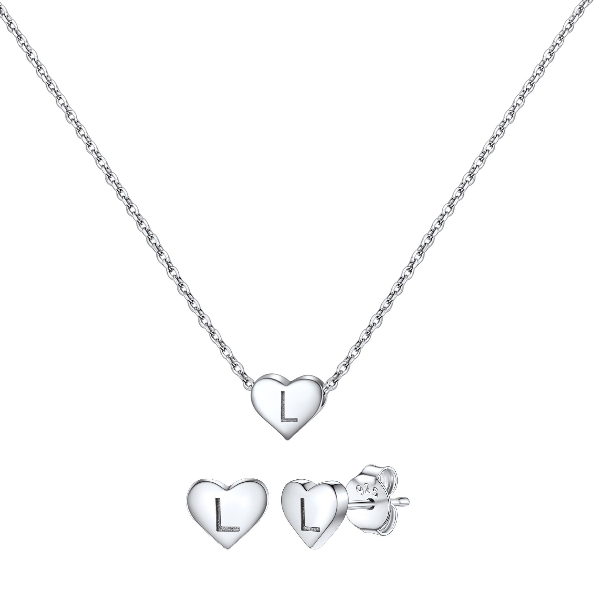 Silvora Initial Bracelet & Necklace Sets for Women Silver Heart Letter Pendant Jewelry Set Birthday Christmas Mother's Day Valentines Gifts with Box