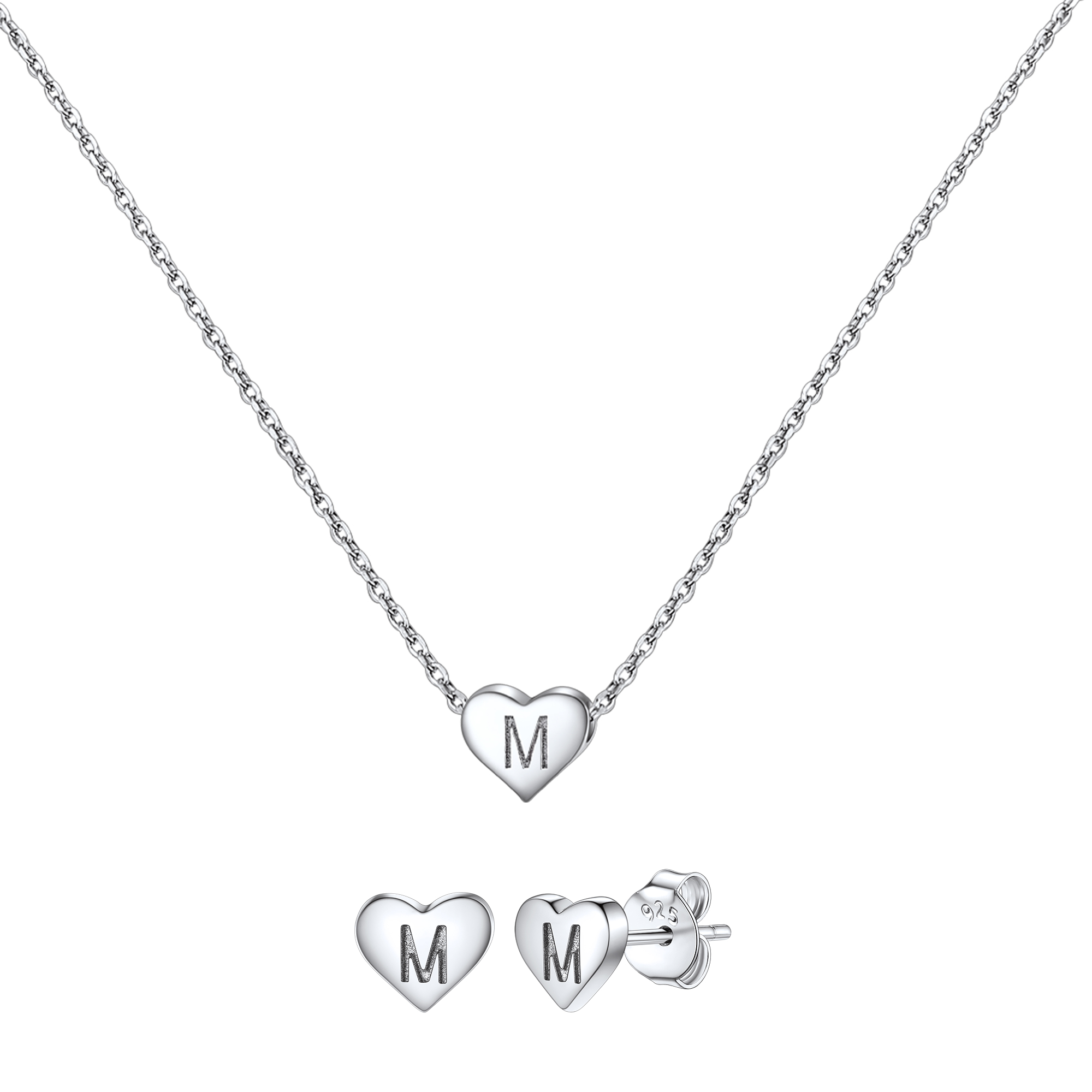 Silvora Initial Bracelet & Necklace Sets for Women Silver Heart Letter Pendant Jewelry Set Birthday Christmas Mother's Day Valentines Gifts with Box