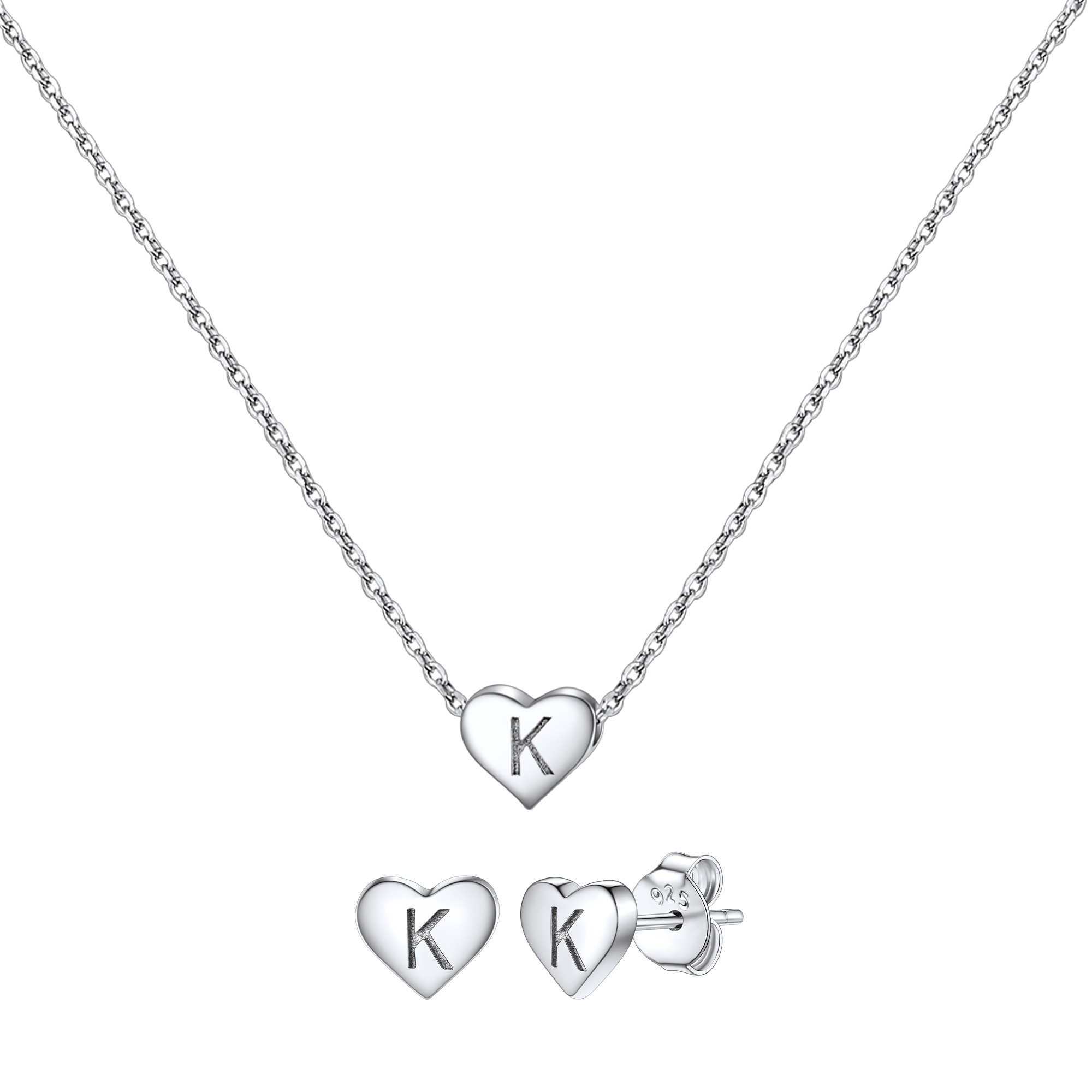 Silvora Initial Bracelet & Necklace Sets for Women Silver Heart Letter Pendant Jewelry Set Birthday Christmas Mother's Day Valentines Gifts with Box