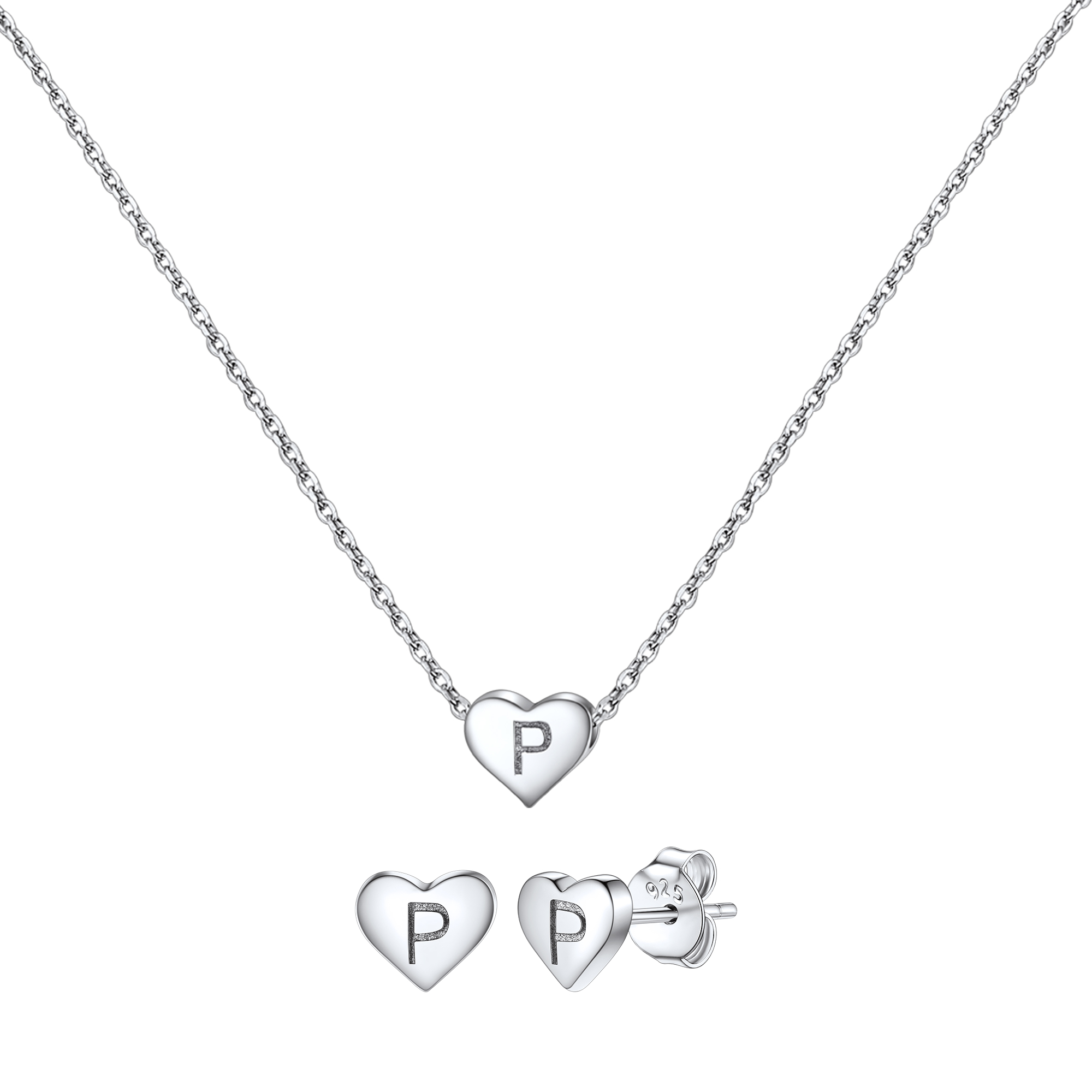 Silvora Initial Bracelet & Necklace Sets for Women Silver Heart Letter Pendant Jewelry Set Birthday Christmas Mother's Day Valentines Gifts with Box