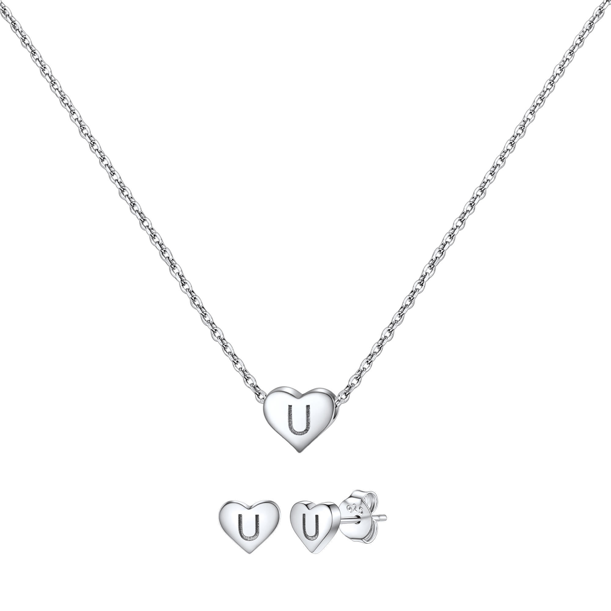 Silvora Initial Bracelet & Necklace Sets for Women Silver Heart Letter Pendant Jewelry Set Birthday Christmas Mother's Day Valentines Gifts with Box