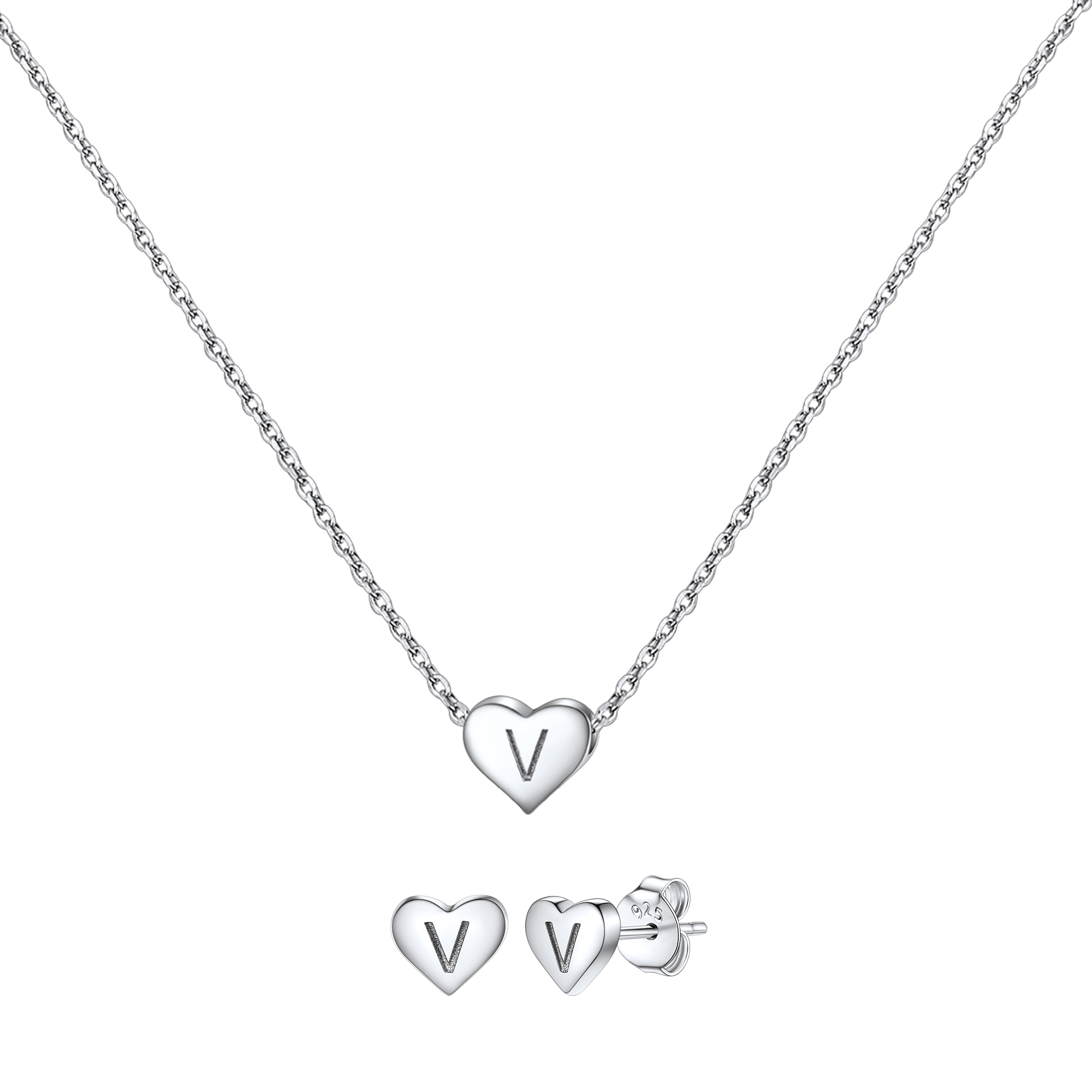 Silvora Initial Bracelet & Necklace Sets for Women Silver Heart Letter Pendant Jewelry Set Birthday Christmas Mother's Day Valentines Gifts with Box