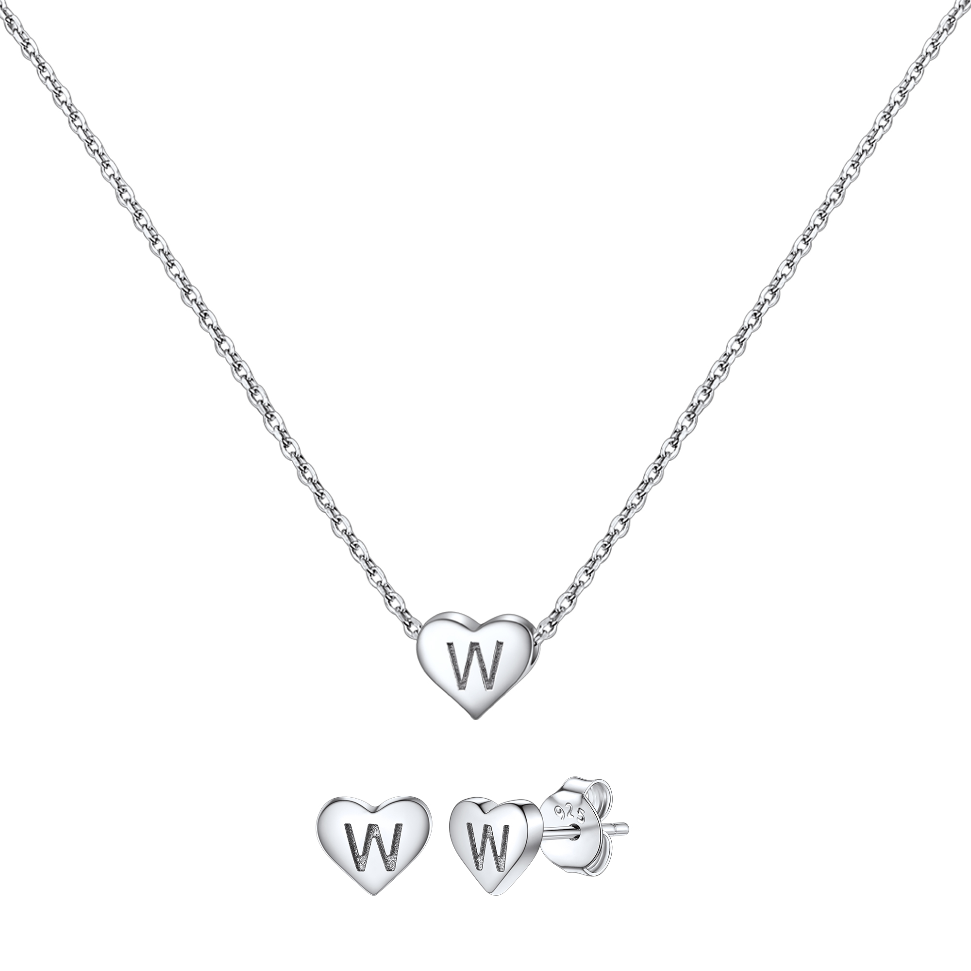 Silvora Initial Bracelet & Necklace Sets for Women Silver Heart Letter Pendant Jewelry Set Birthday Christmas Mother's Day Valentines Gifts with Box