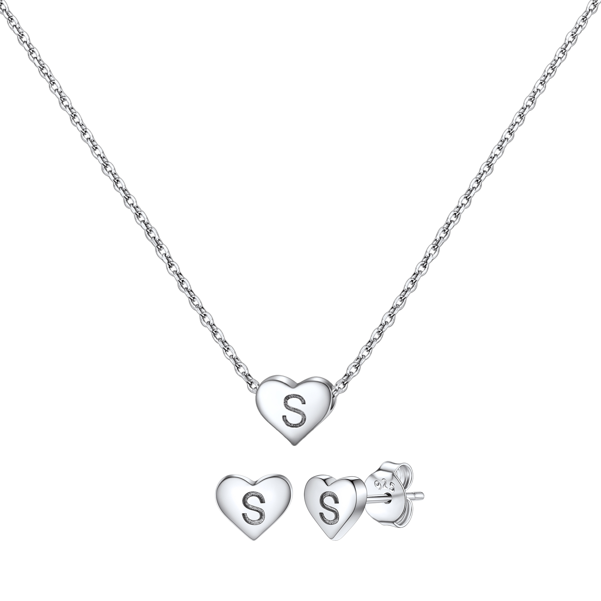 Silvora Initial Bracelet & Necklace Sets for Women Silver Heart Letter Pendant Jewelry Set Birthday Christmas Mother's Day Valentines Gifts with Box