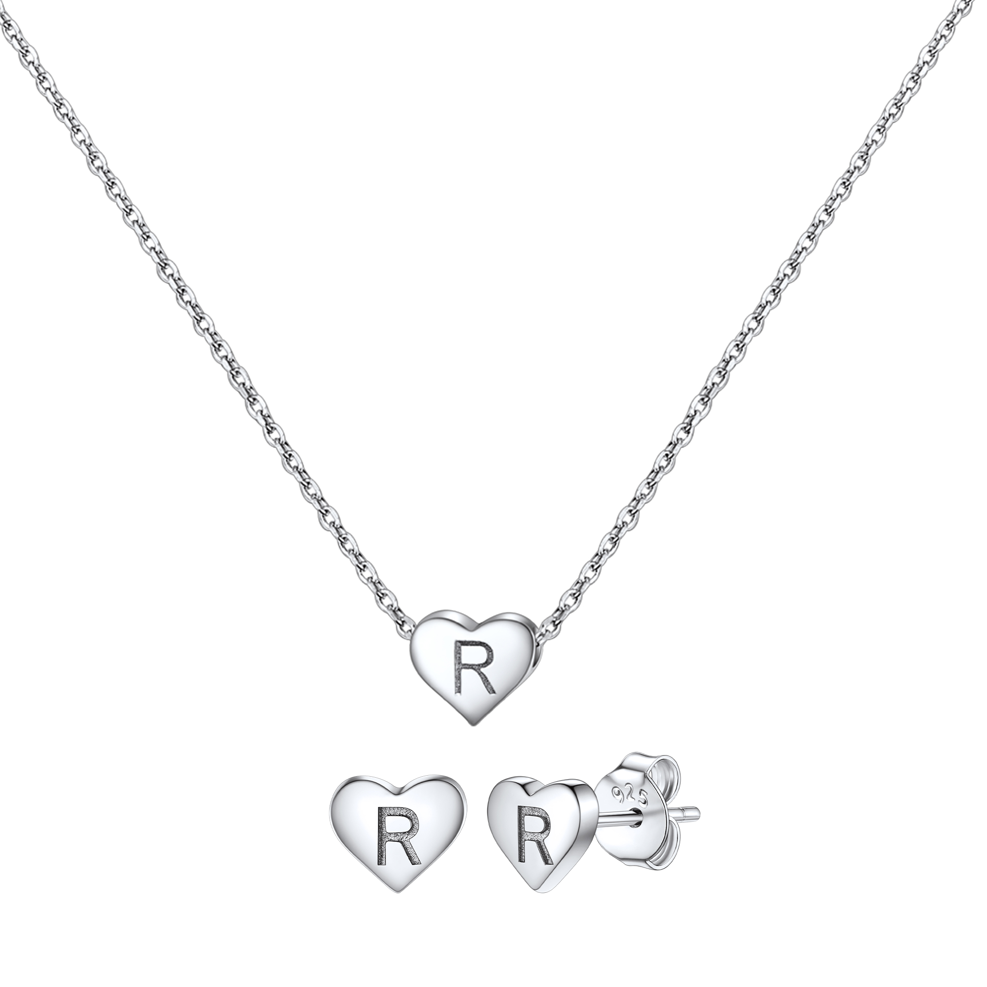 Silvora Initial Bracelet & Necklace Sets for Women Silver Heart Letter Pendant Jewelry Set Birthday Christmas Mother's Day Valentines Gifts with Box