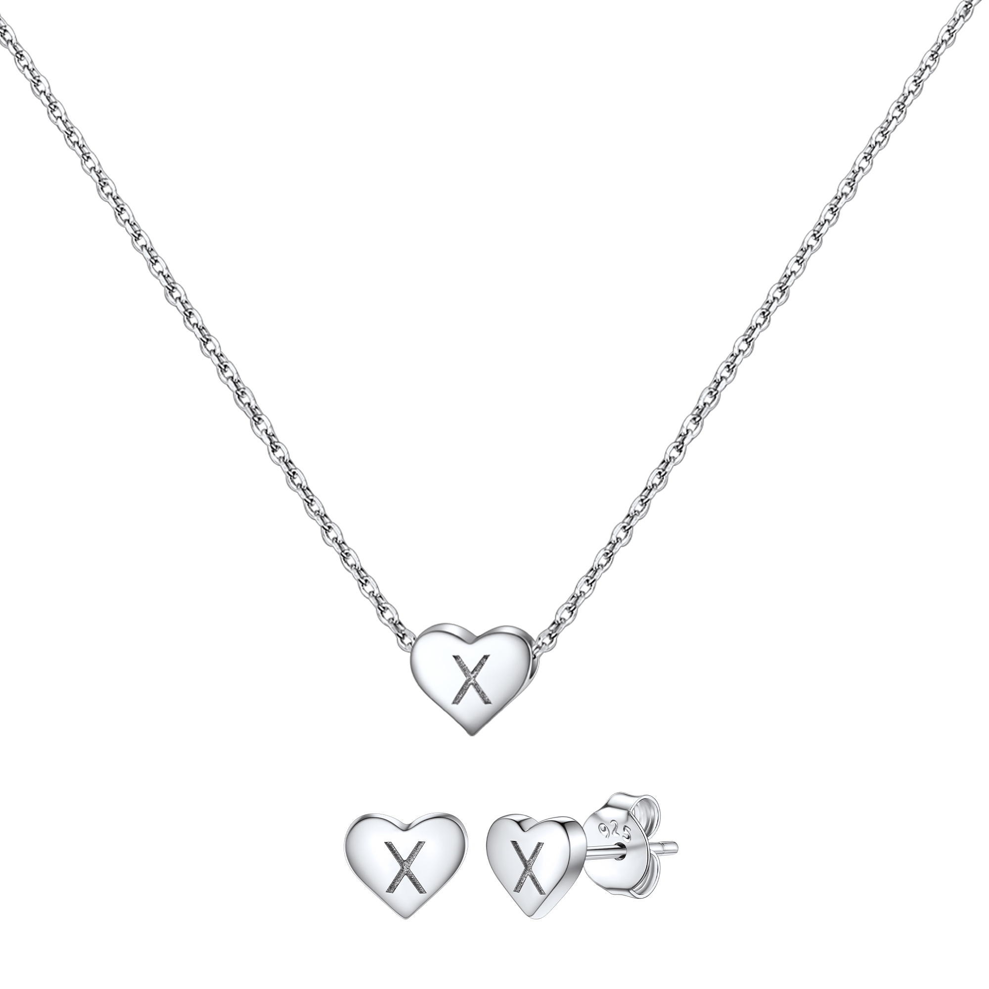 Silvora Initial Bracelet & Necklace Sets for Women Silver Heart Letter Pendant Jewelry Set Birthday Christmas Mother's Day Valentines Gifts with Box