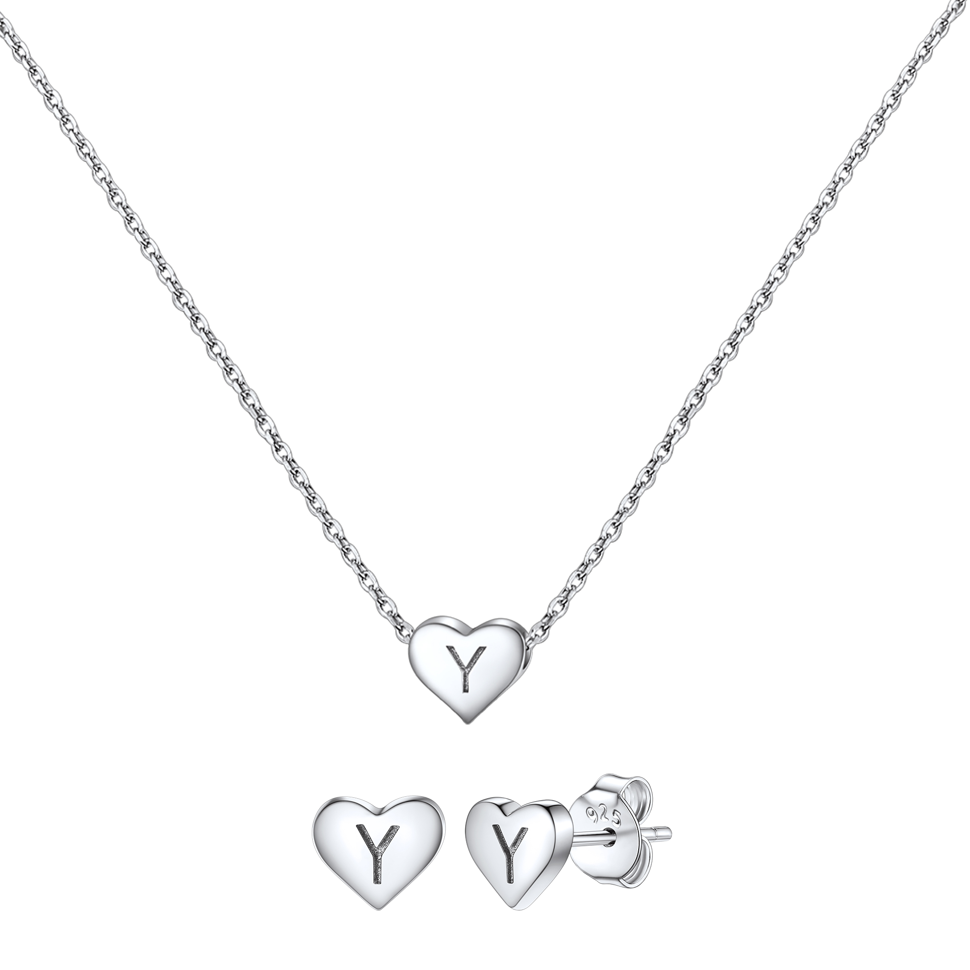 Silvora Initial Bracelet & Necklace Sets for Women Silver Heart Letter Pendant Jewelry Set Birthday Christmas Mother's Day Valentines Gifts with Box