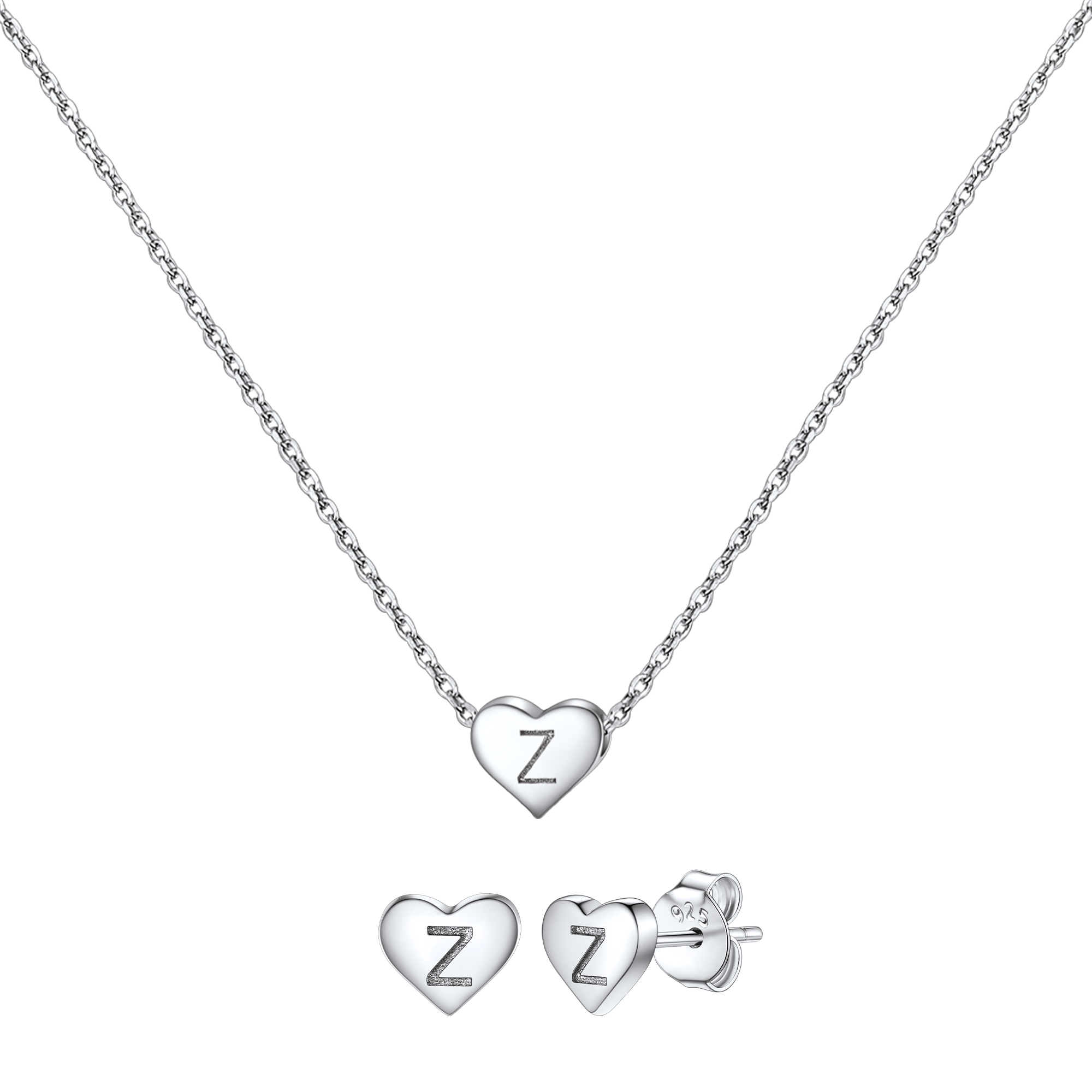 Silvora Initial Bracelet & Necklace Sets for Women Silver Heart Letter Pendant Jewelry Set Birthday Christmas Mother's Day Valentines Gifts with Box