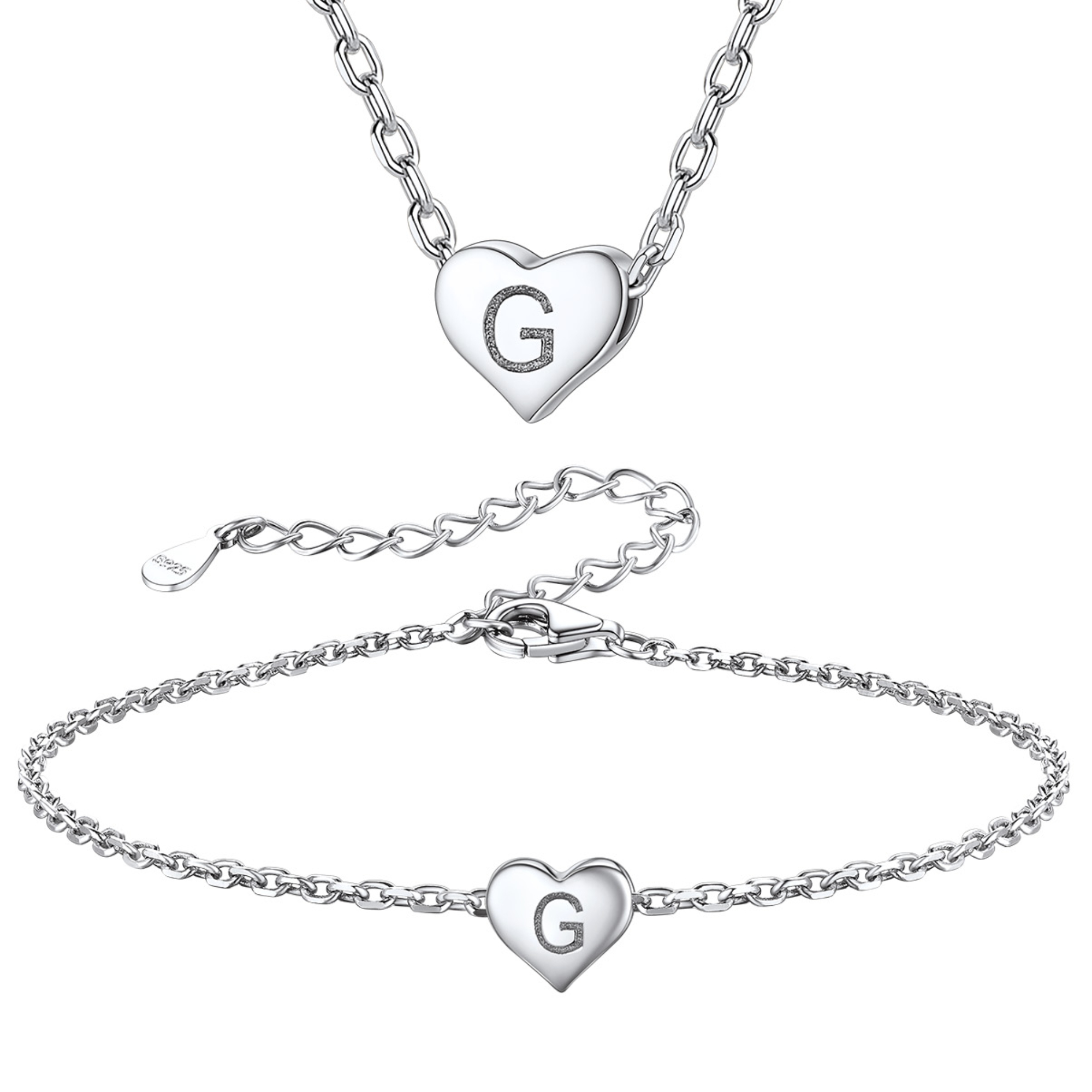 Silvora Initial Bracelet & Necklace Sets for Women Silver Heart Letter Pendant Jewelry Set Birthday Christmas Mother's Day Valentines Gifts with Box
