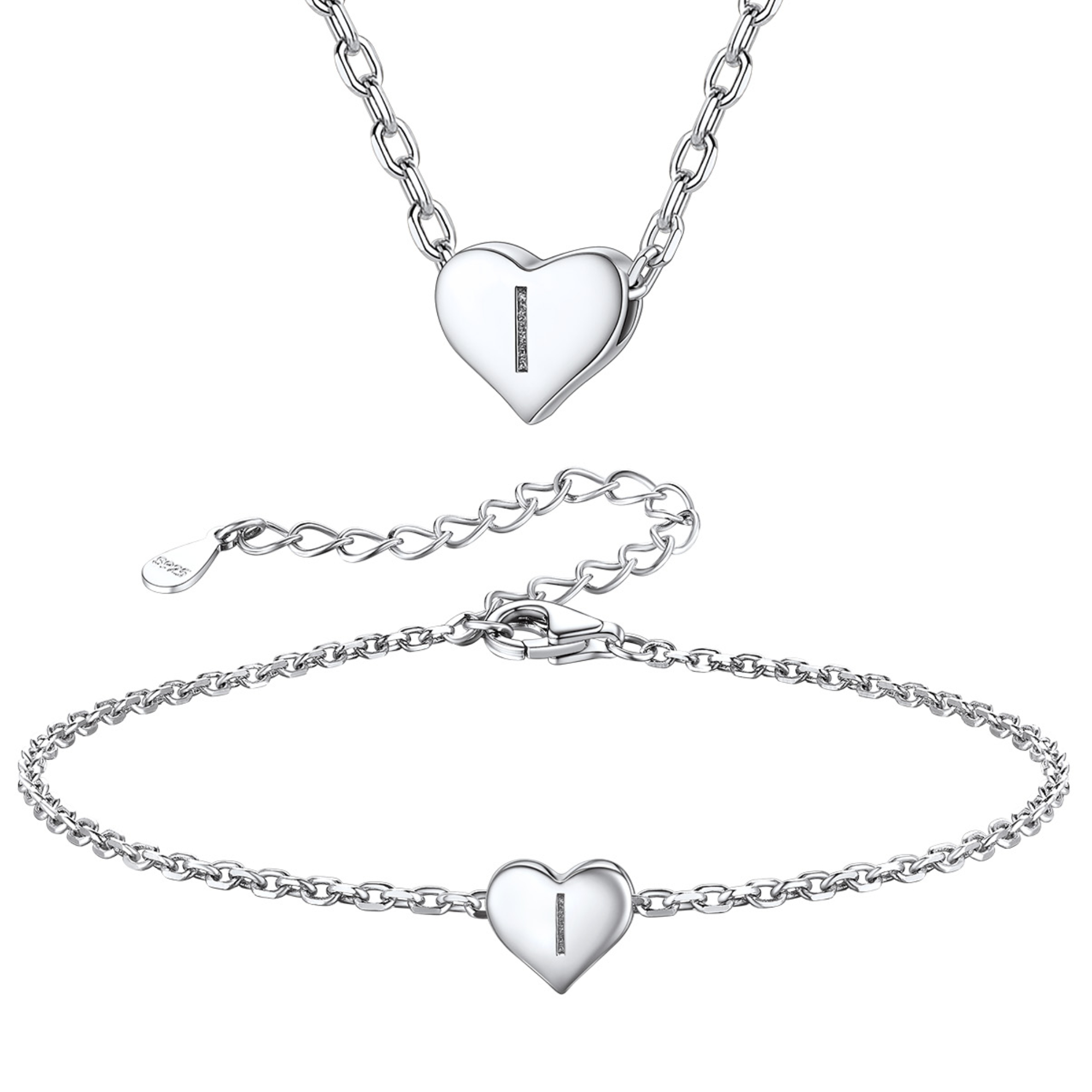 Silvora Initial Bracelet & Necklace Sets for Women Silver Heart Letter Pendant Jewelry Set Birthday Christmas Mother's Day Valentines Gifts with Box